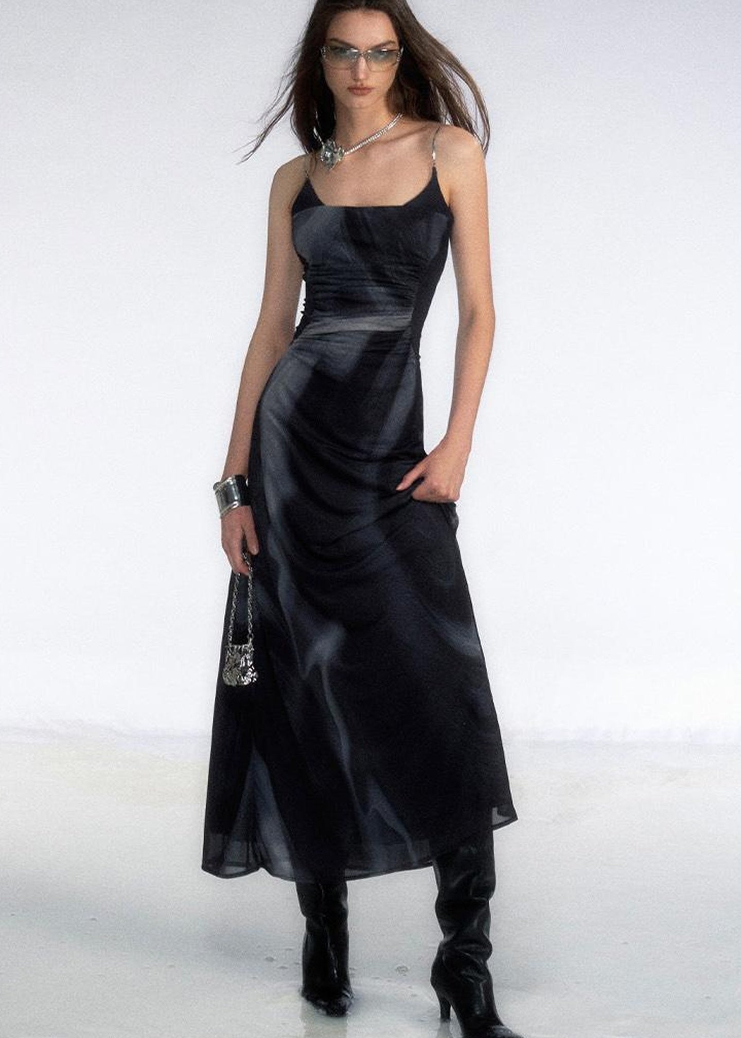 OfAkiva Colorful Off-Shoulder Strappy Island City Painting Dresses