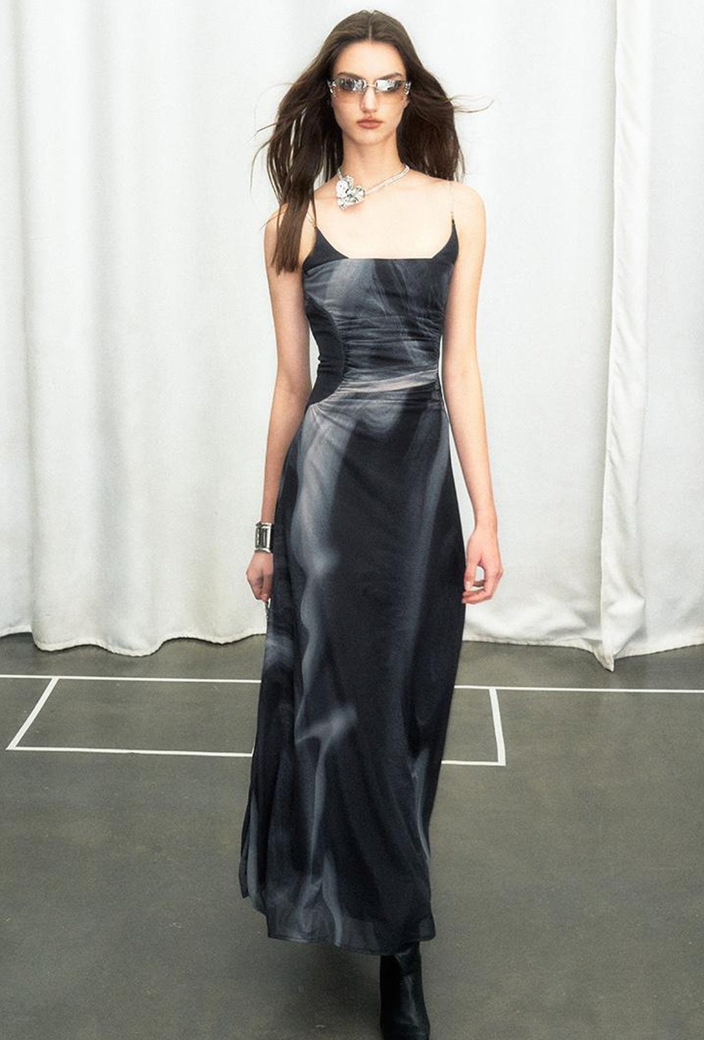 OfAkiva Colorful Off-Shoulder Strappy Island City Painting Dresses