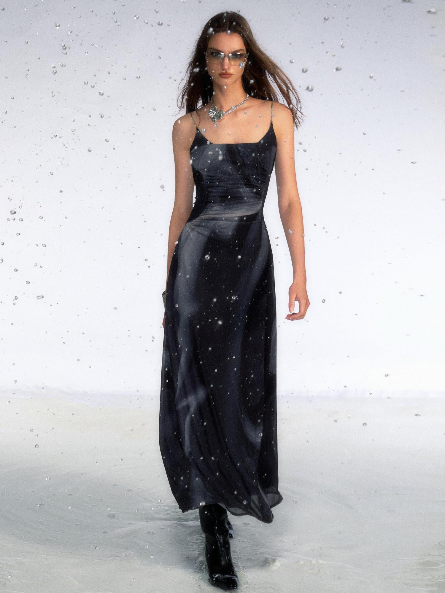 OfAkiva Colorful Off-Shoulder Strappy Island City Painting Dresses