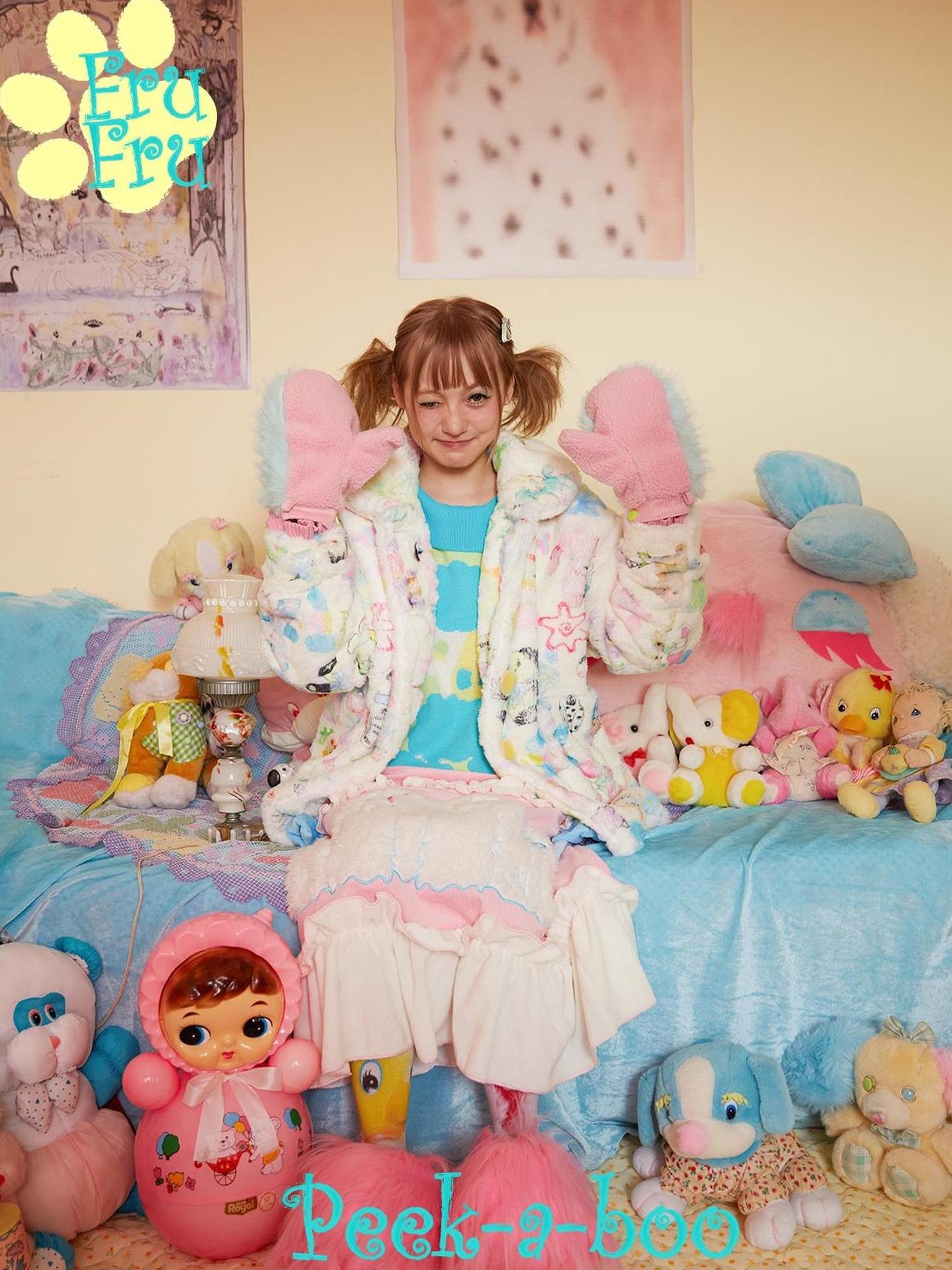 Frufru Gulu Colorful Plush Contrast Gloves For Girls Winter Warm Cute
