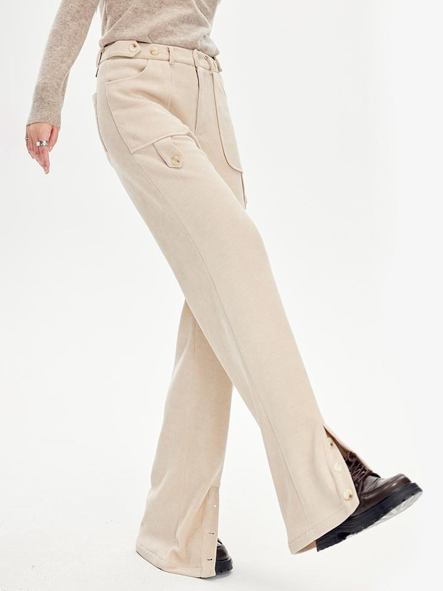 DIDDI MODA Comfy Corduroy High Waisted Straight Pants