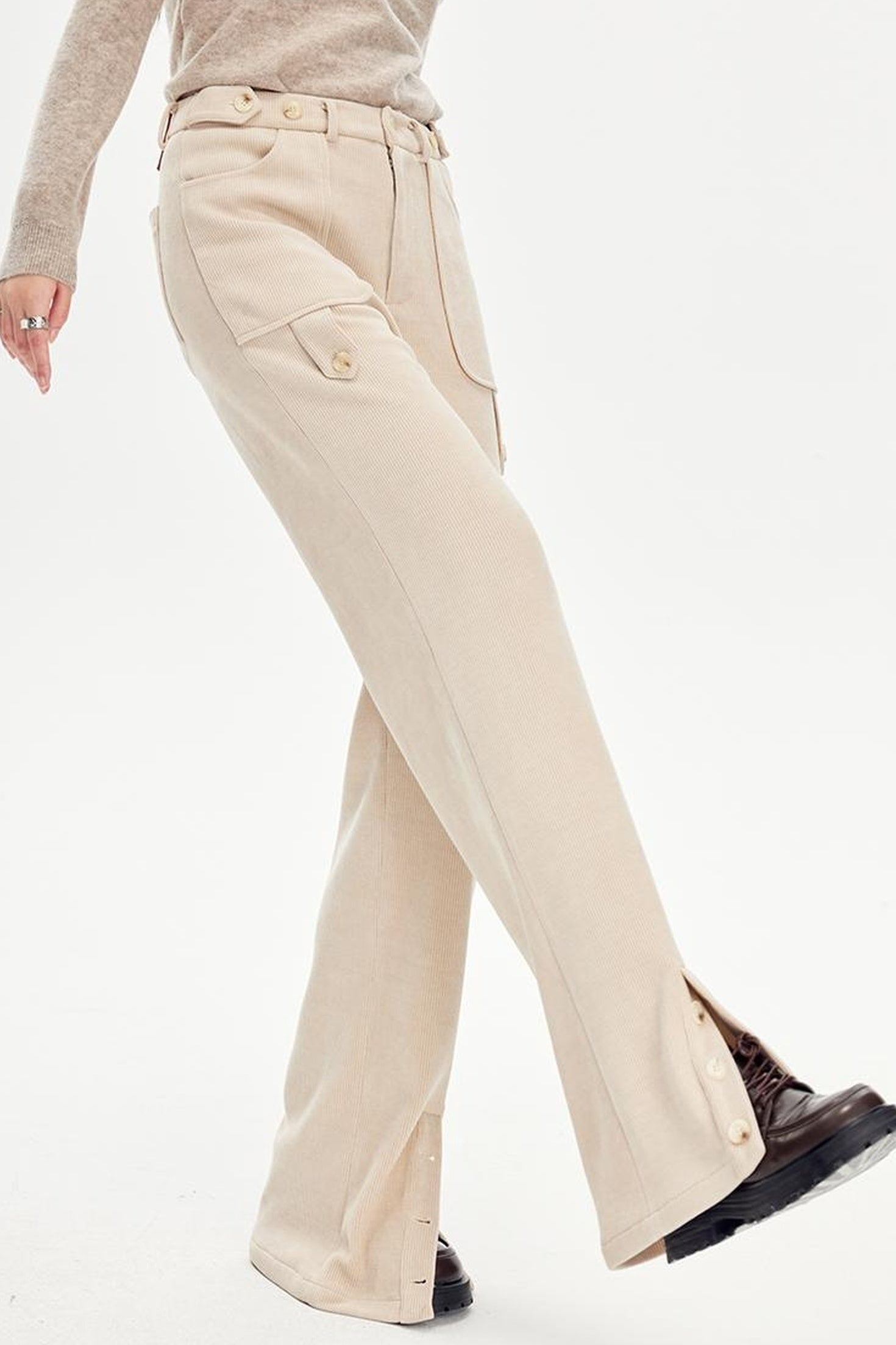 DIDDI MODA Comfy Corduroy High Waisted Straight Pants