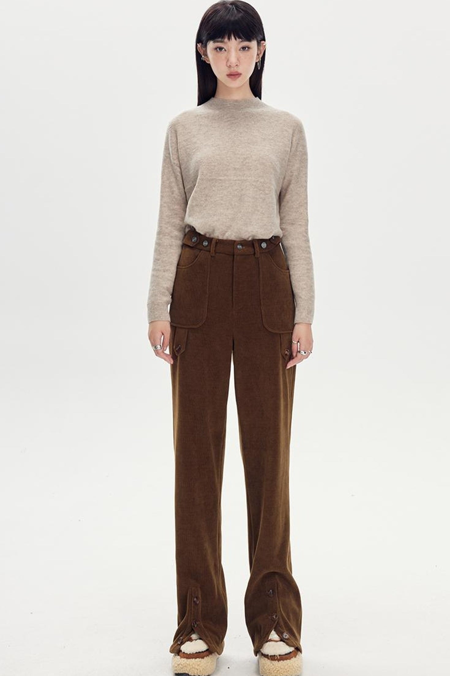 DIDDI MODA Comfy Corduroy High Waisted Straight Pants