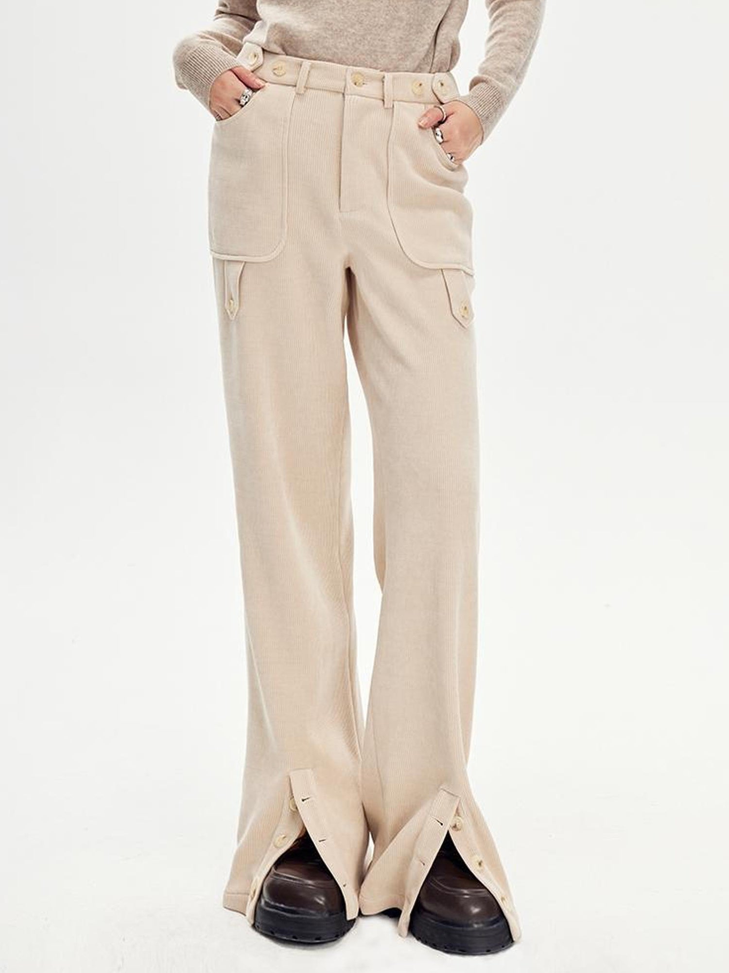 DIDDI MODA Comfy Corduroy High Waisted Straight Pants