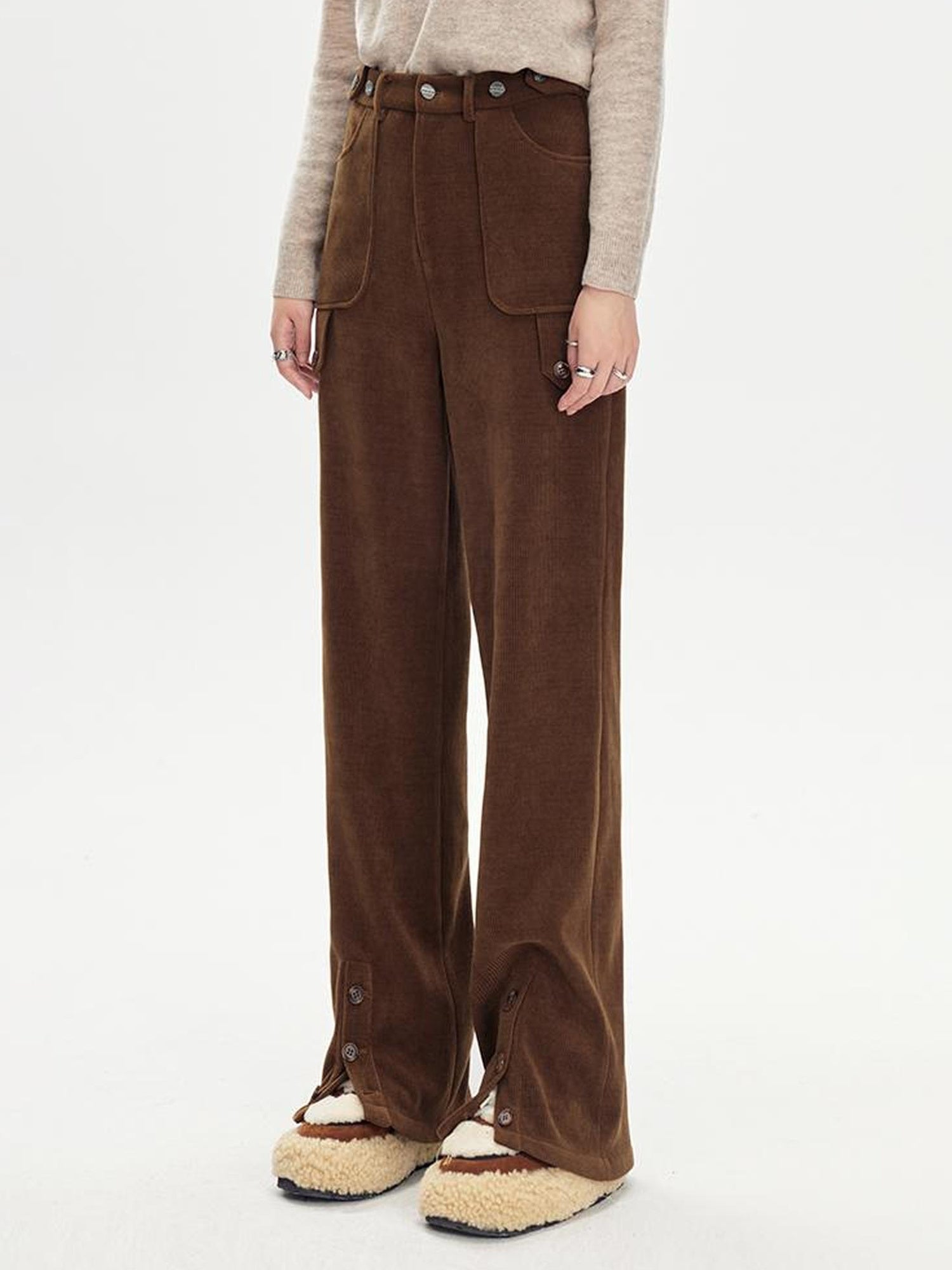 DIDDI MODA Comfy Corduroy High Waisted Straight Pants