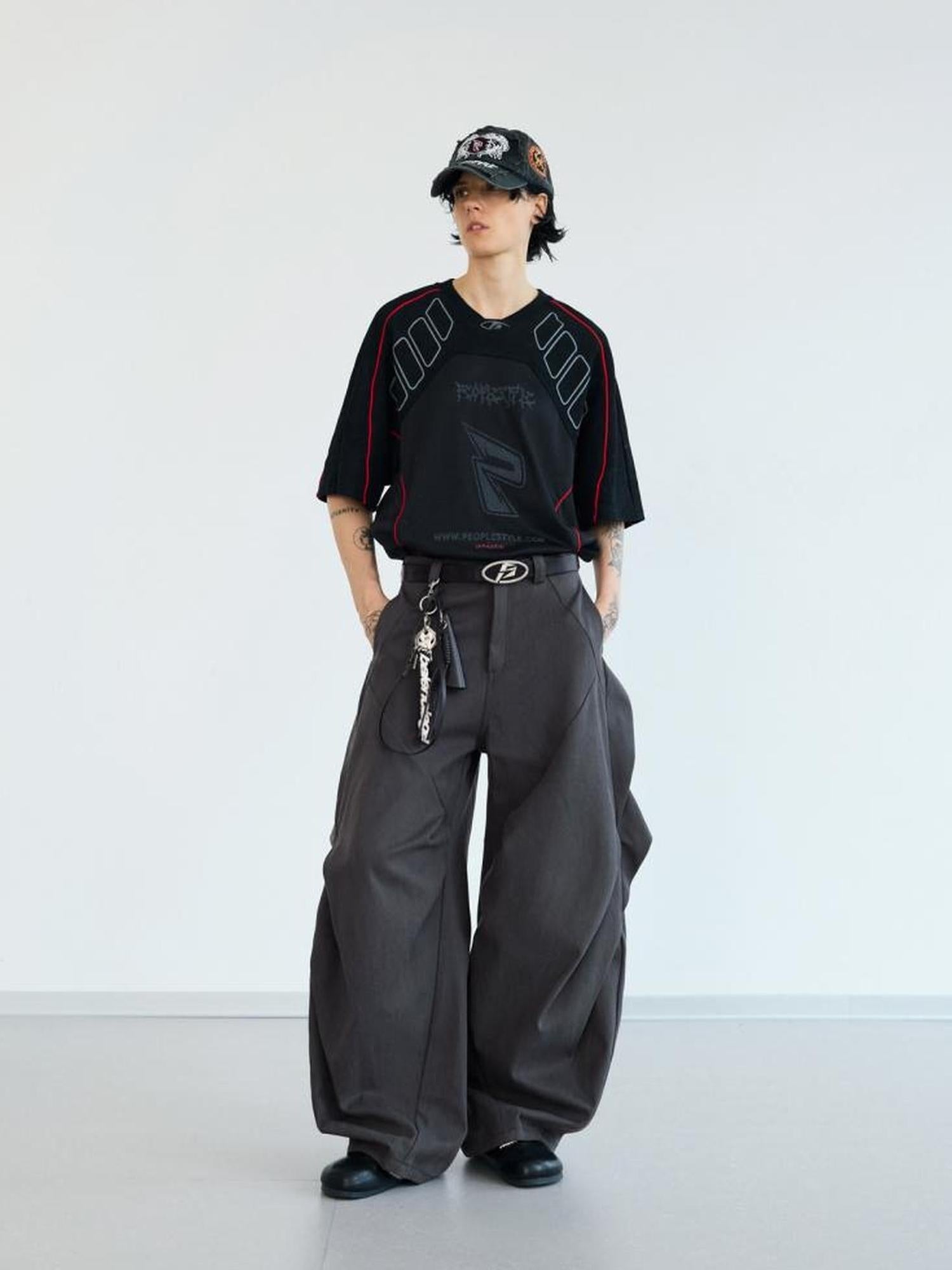 Peoplesense Composite Deconstructed Diamond Pleat Drape Trousers