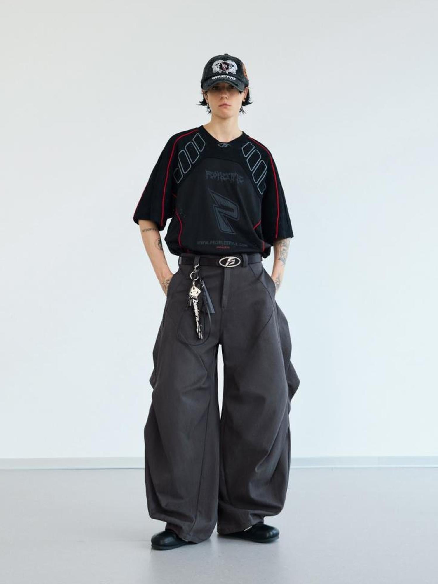 Peoplesense Composite Deconstructed Diamond Pleat Drape Trousers