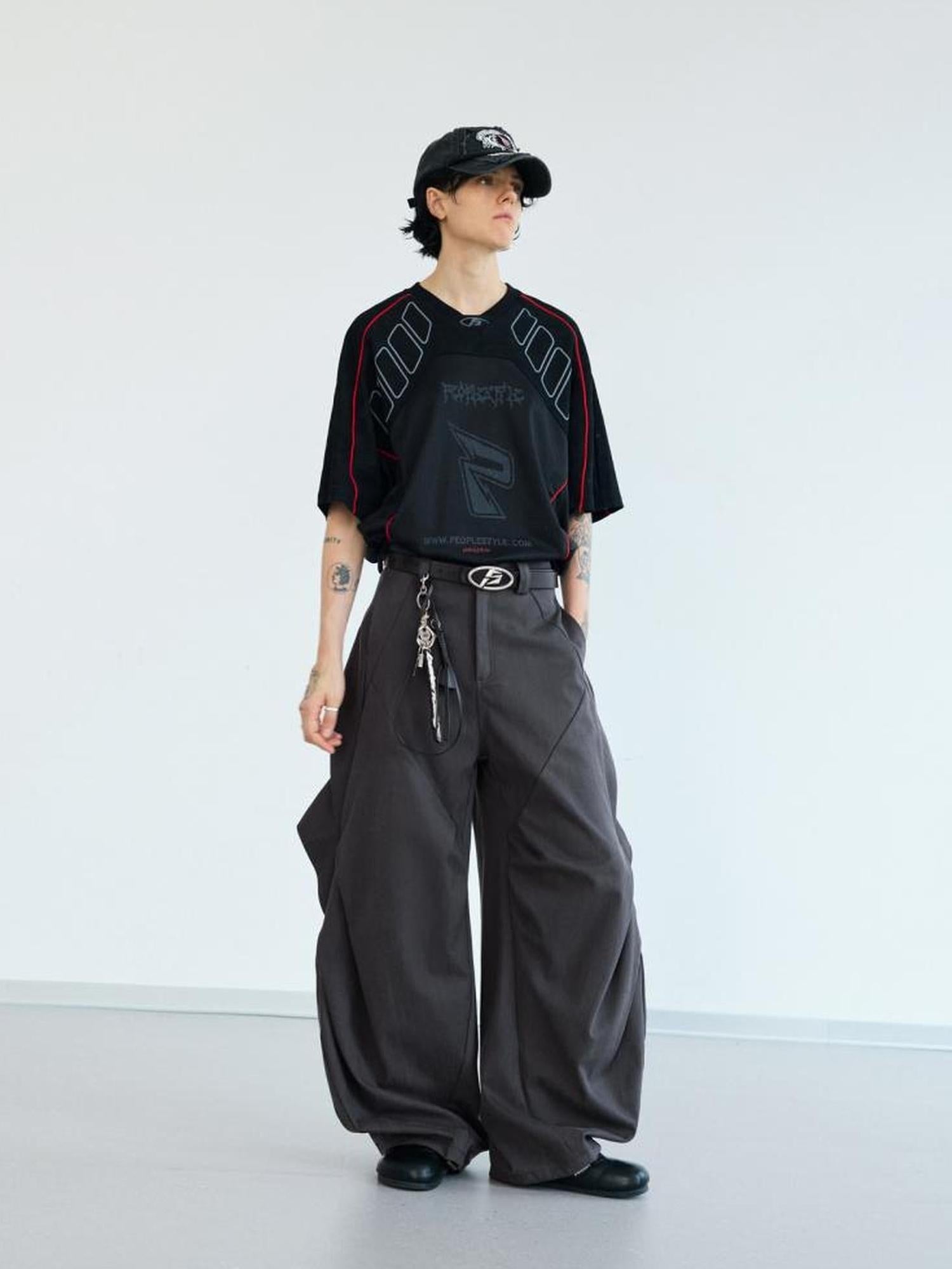 Peoplesense Composite Deconstructed Diamond Pleat Drape Trousers