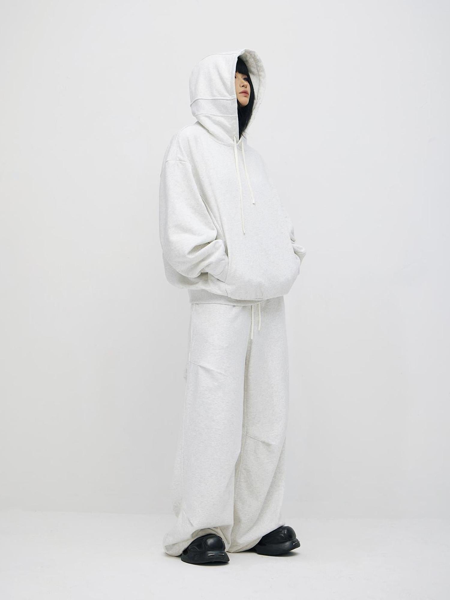 Peoplesense Contour Wide Cotton Hoodie Jogger Set Grey Embroidery