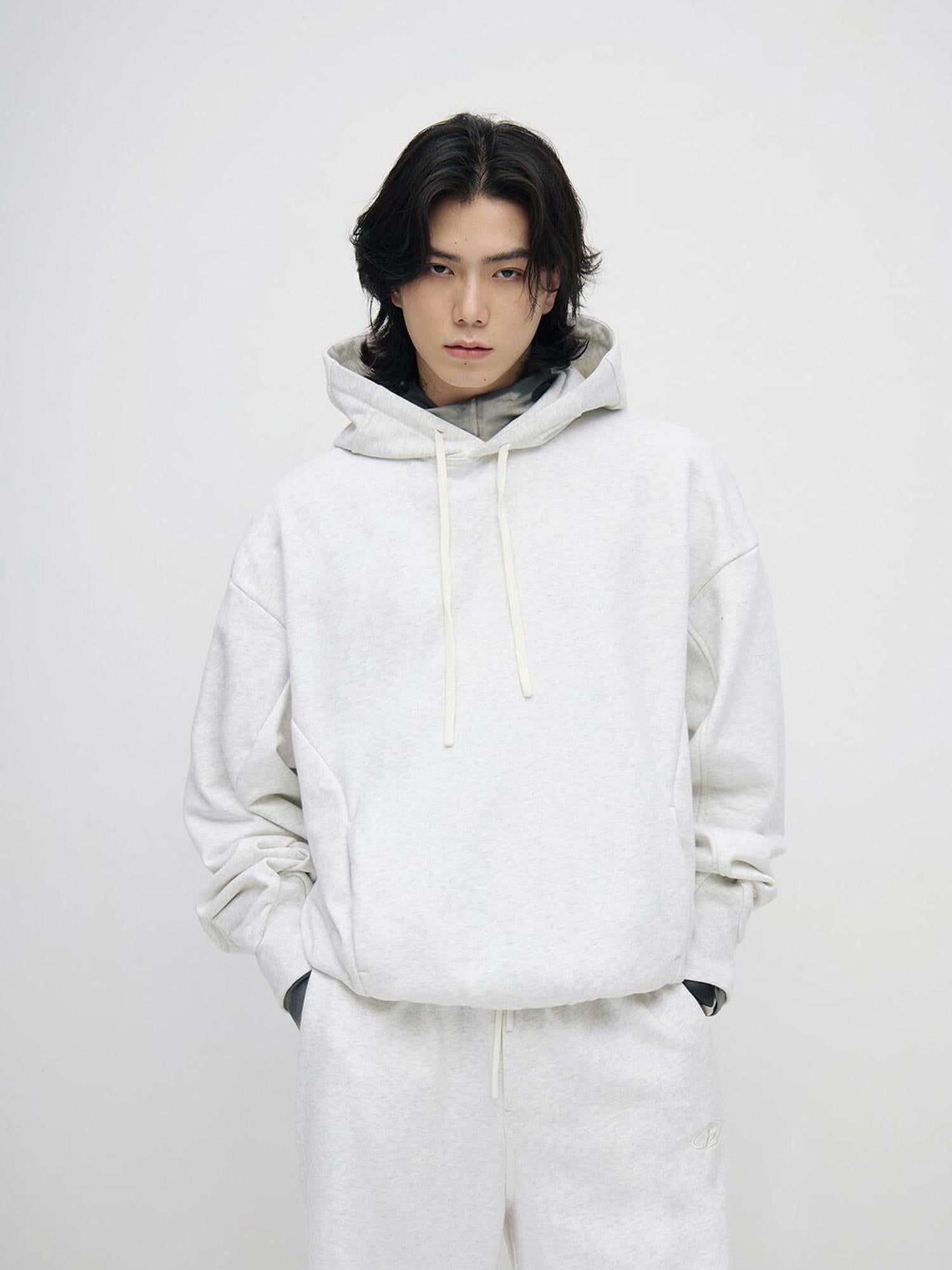 Peoplesense Contour Wide Cotton Hoodie Jogger Set Grey Embroidery