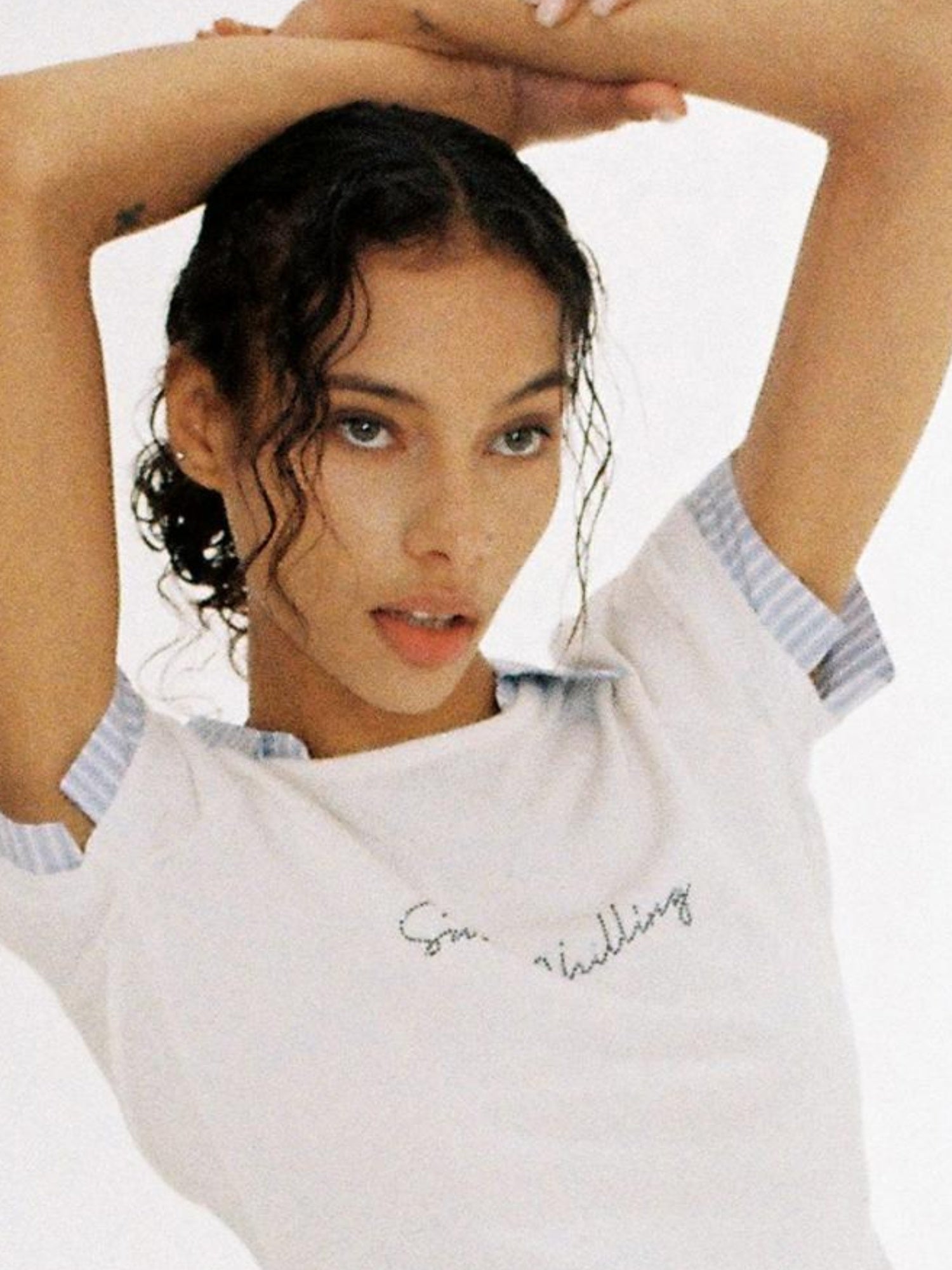 SweetChilling Cool Knit Fake Two-Layer Shirt With Ice Silk & Rhinestone T-Shirt