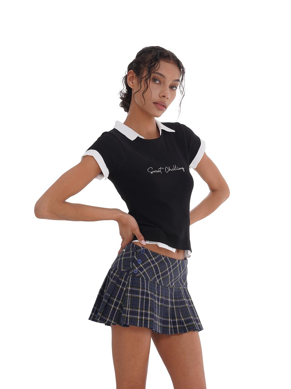SweetChilling Cool Knit Fake Two-Layer Shirt With Ice Silk & Rhinestone T-Shirt