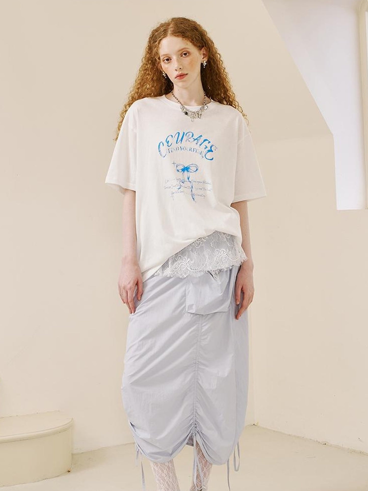 DIDDI MODA Courage Bow Print Tee Vintage Lettering Feminine Chic
