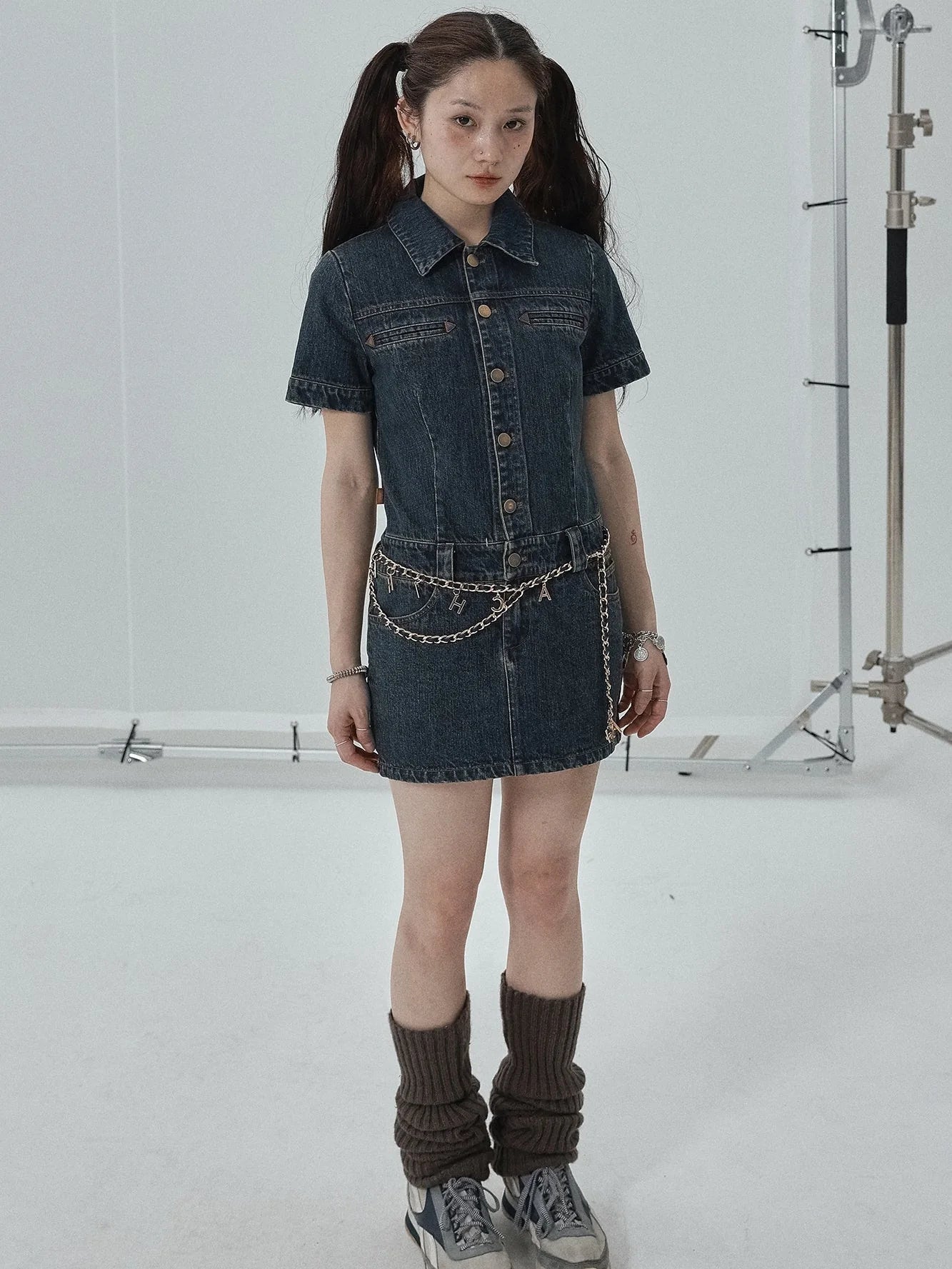 Denim Shirtdress With Short Sleeves
