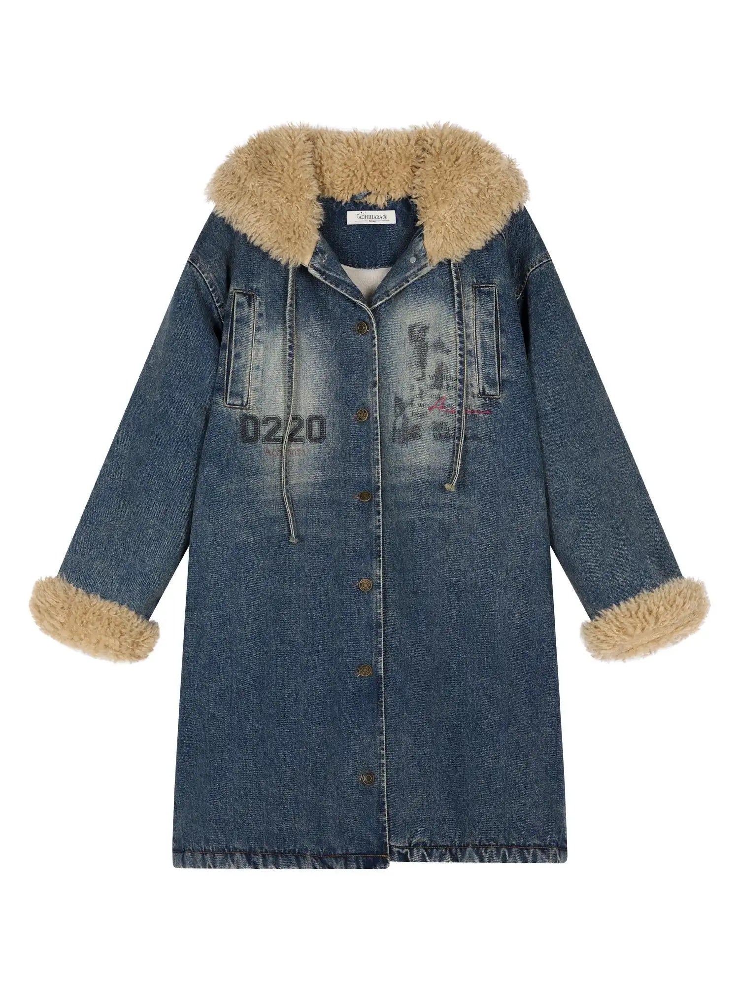 Vintage Denim Coat With Sherpa Lining