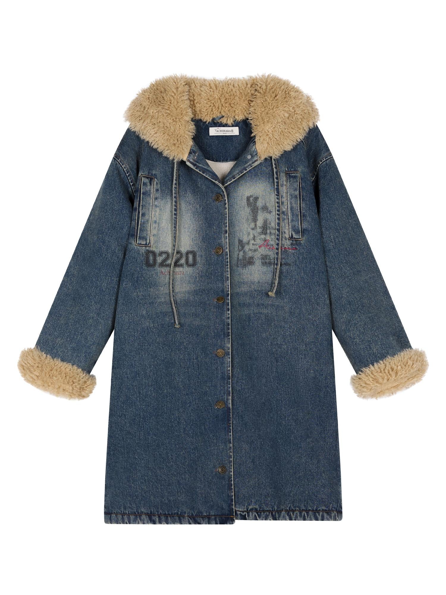Achihara Vintage Denim Coat With Sherpa Lining