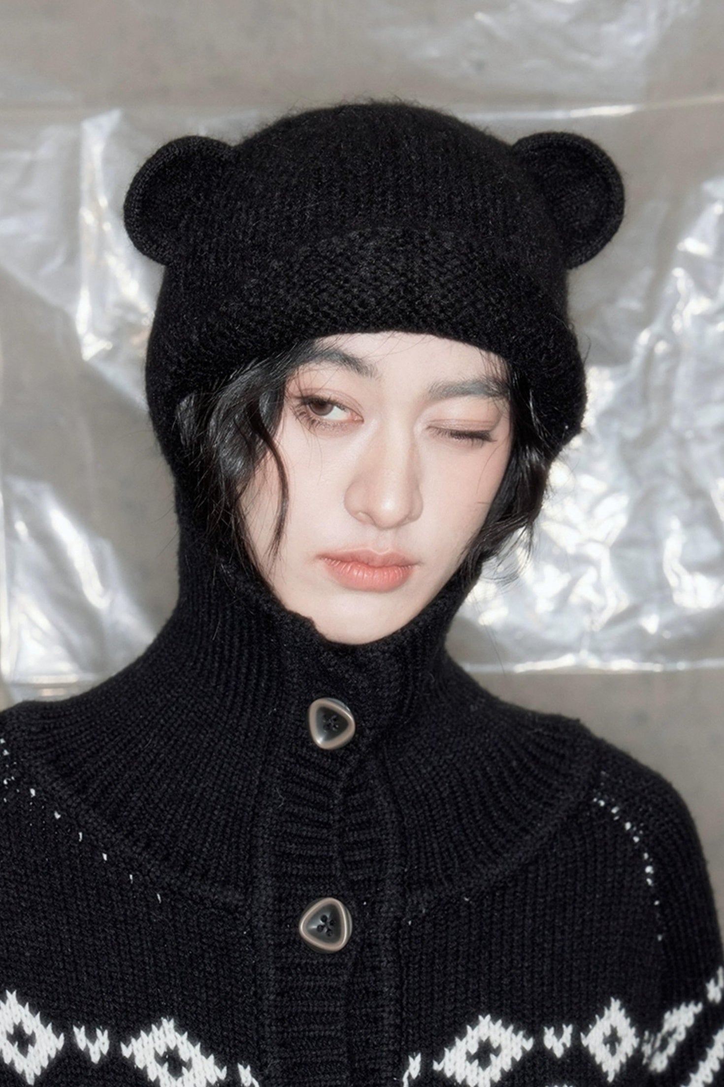 DIDDI MODA Cozy Bear Ears Alpaca Wool Knit Hat
