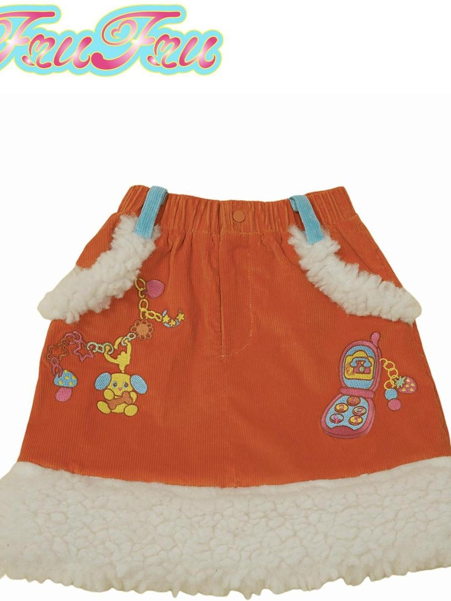 Frufru Gulu Cozy Corduroy Patchwork Midi Skirt For Women