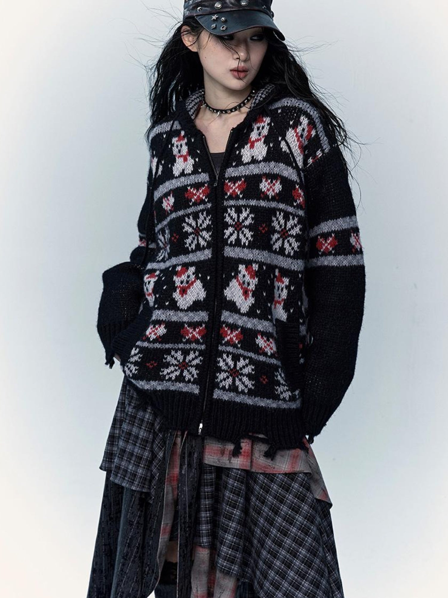 NO ROMANCE Cozy Fair Isle Mohair Wool Knit Cardigan Sweater
