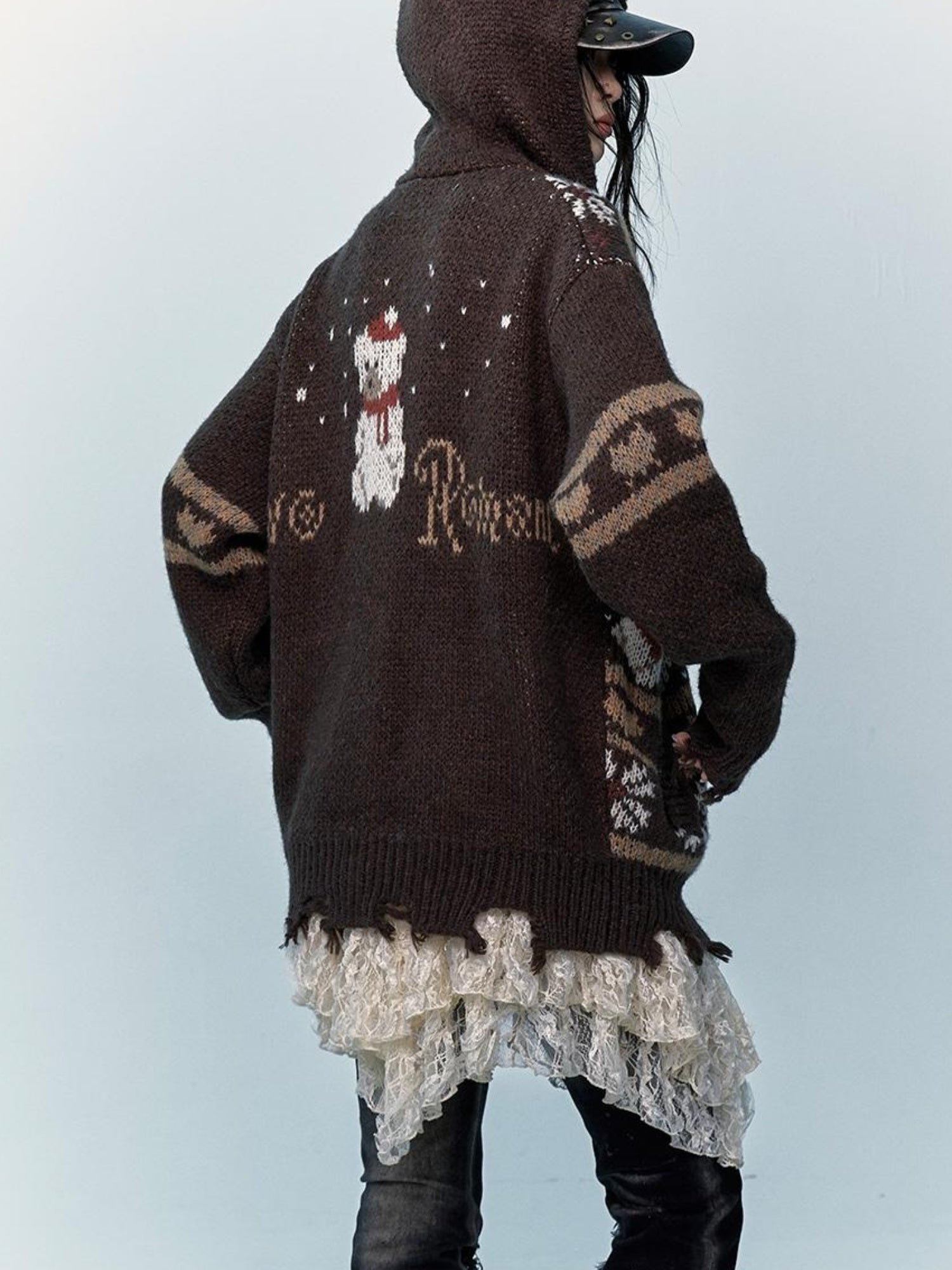 NO ROMANCE Cozy Fair Isle Mohair Wool Knit Cardigan Sweater