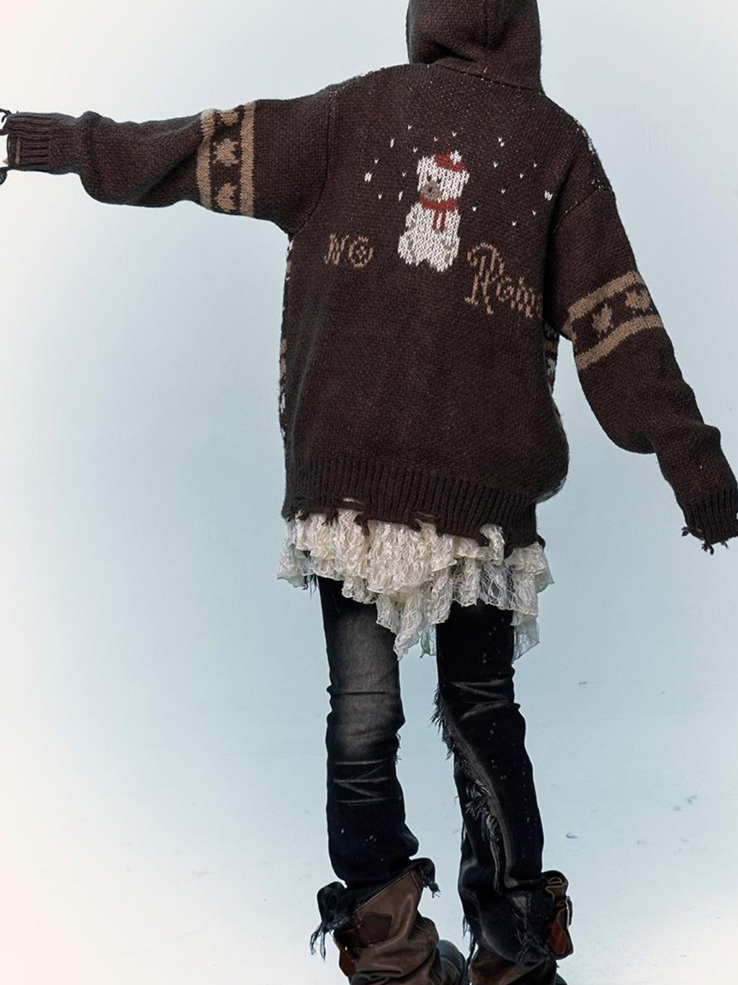 NO ROMANCE Cozy Fair Isle Mohair Wool Knit Cardigan Sweater