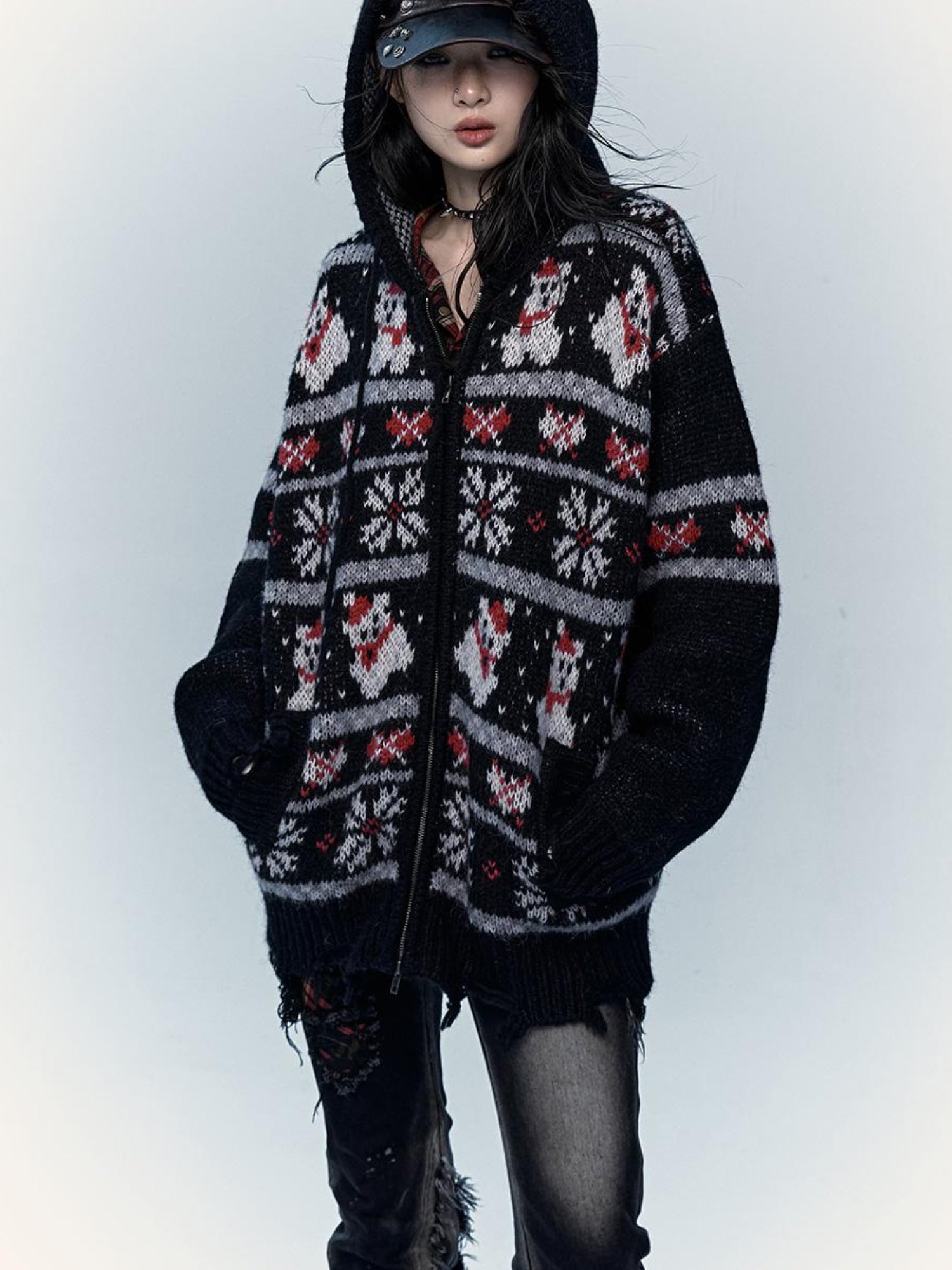 NO ROMANCE Cozy Fair Isle Mohair Wool Knit Cardigan Sweater
