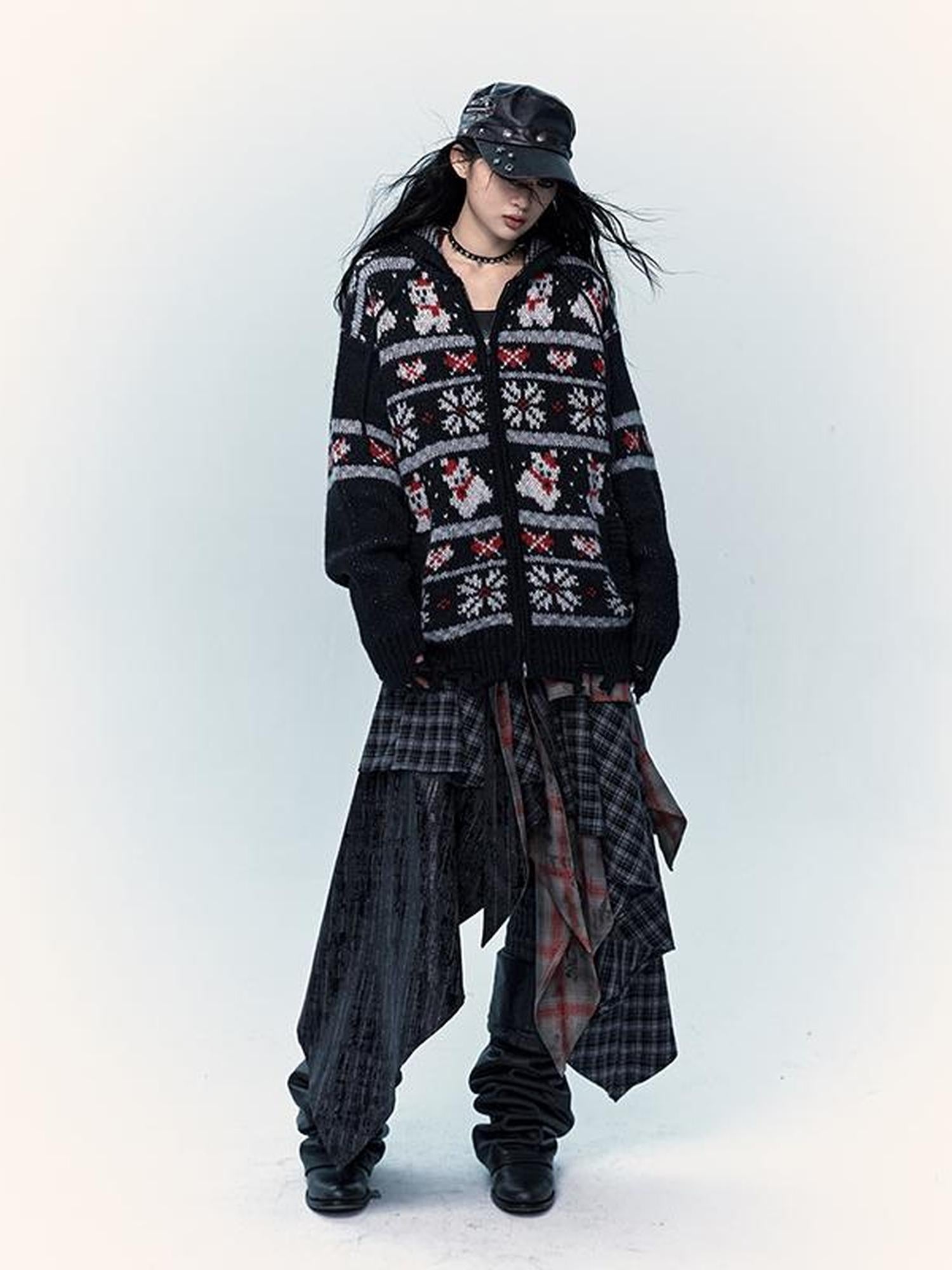 NO ROMANCE Cozy Fair Isle Mohair Wool Knit Cardigan Sweater