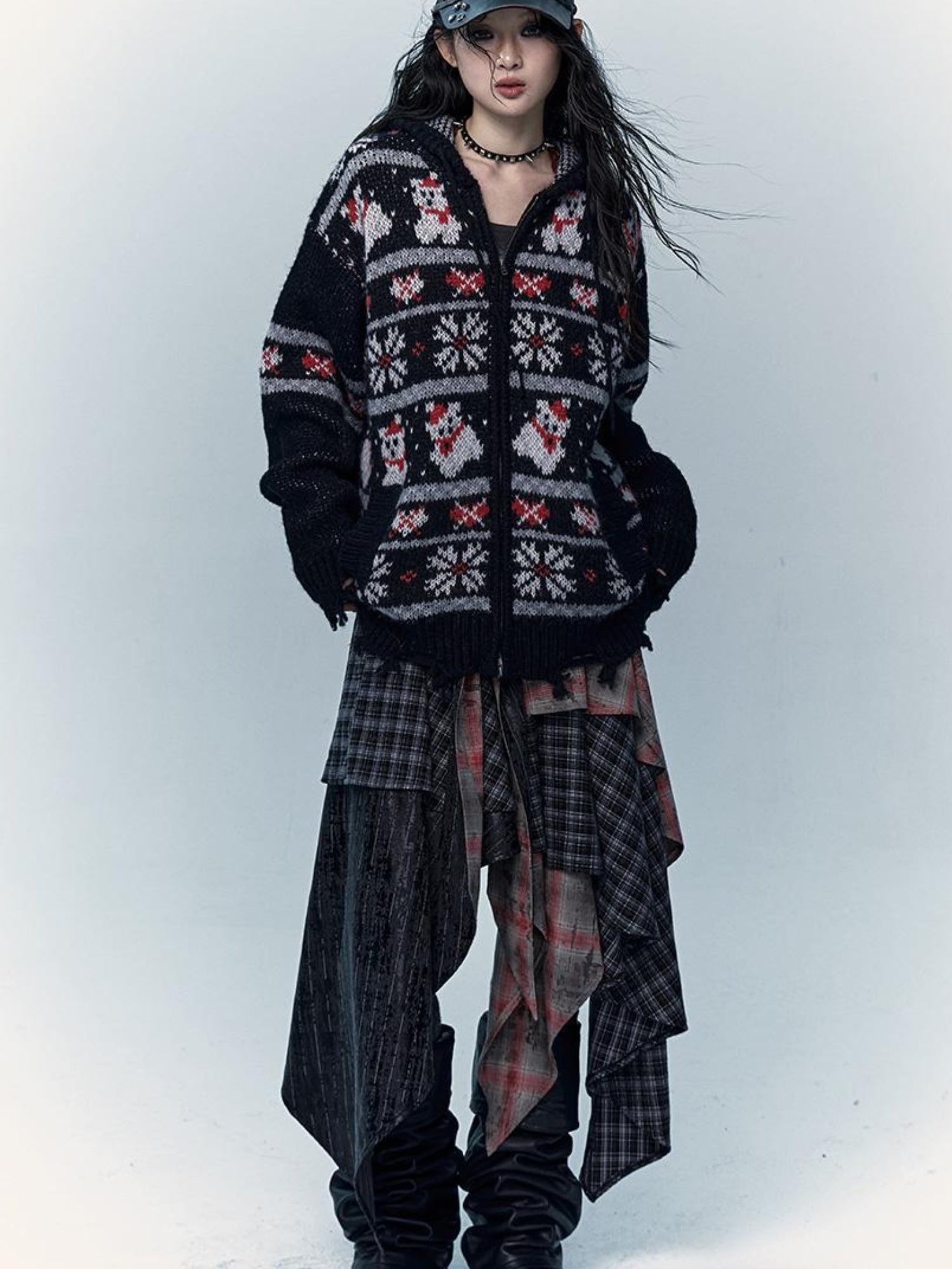 NO ROMANCE Cozy Fair Isle Mohair Wool Knit Cardigan Sweater