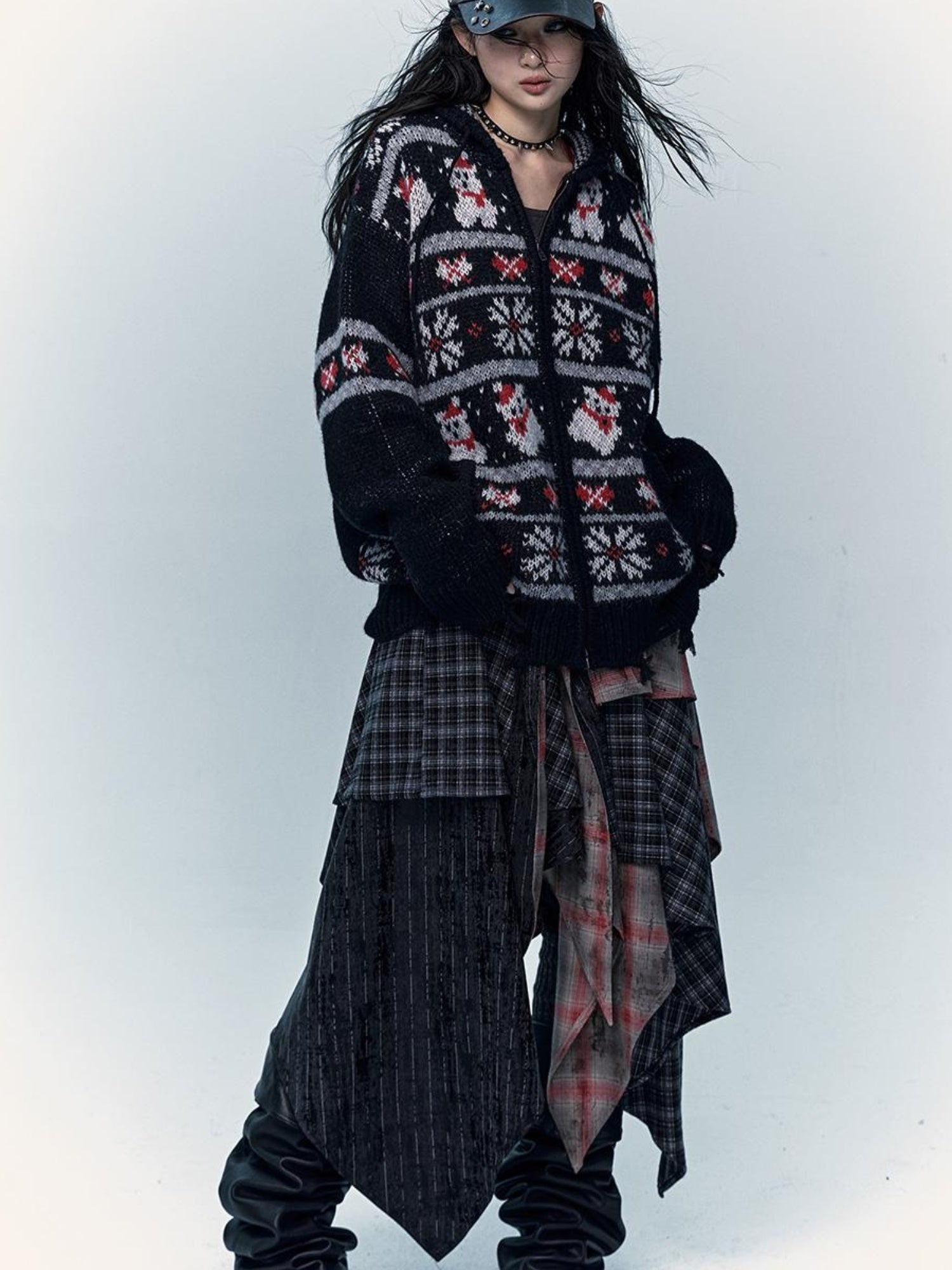 NO ROMANCE Cozy Fair Isle Mohair Wool Knit Cardigan Sweater