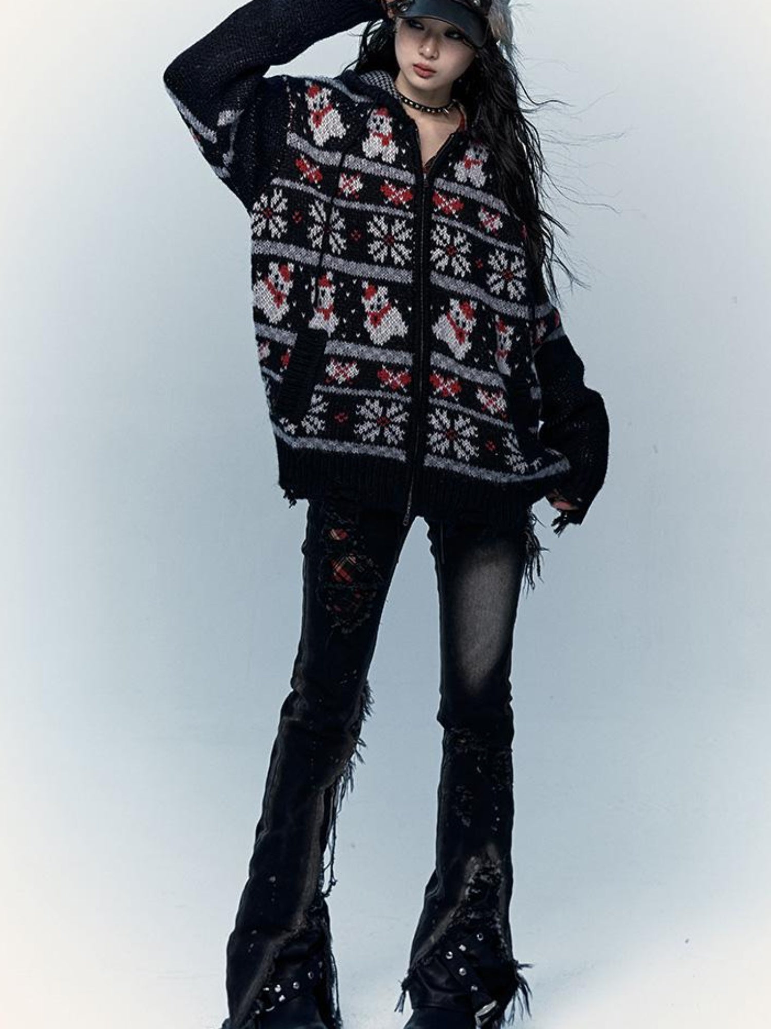 NO ROMANCE Cozy Fair Isle Mohair Wool Knit Cardigan Sweater