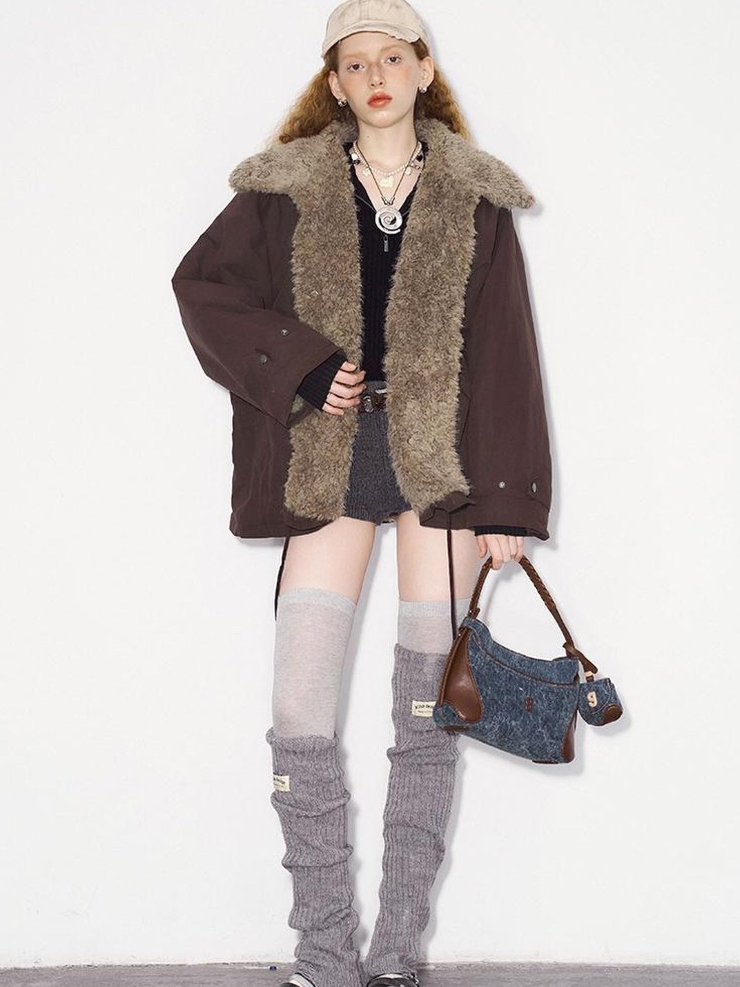 DIDDI MODA Cozy Fuzzy Bomber Jacket Winter Sweet Cool