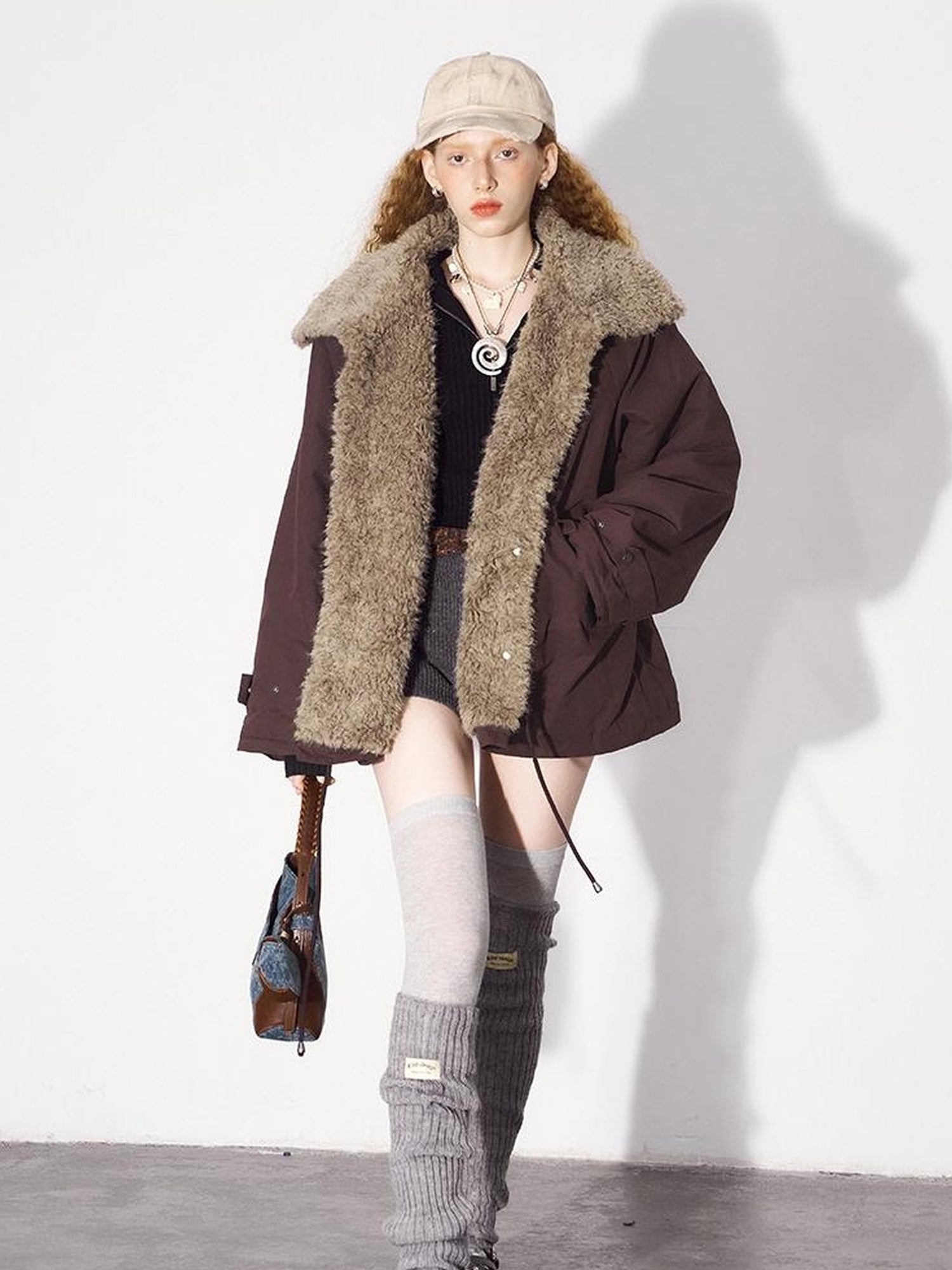 DIDDI MODA Cozy Fuzzy Bomber Jacket Winter Sweet Cool