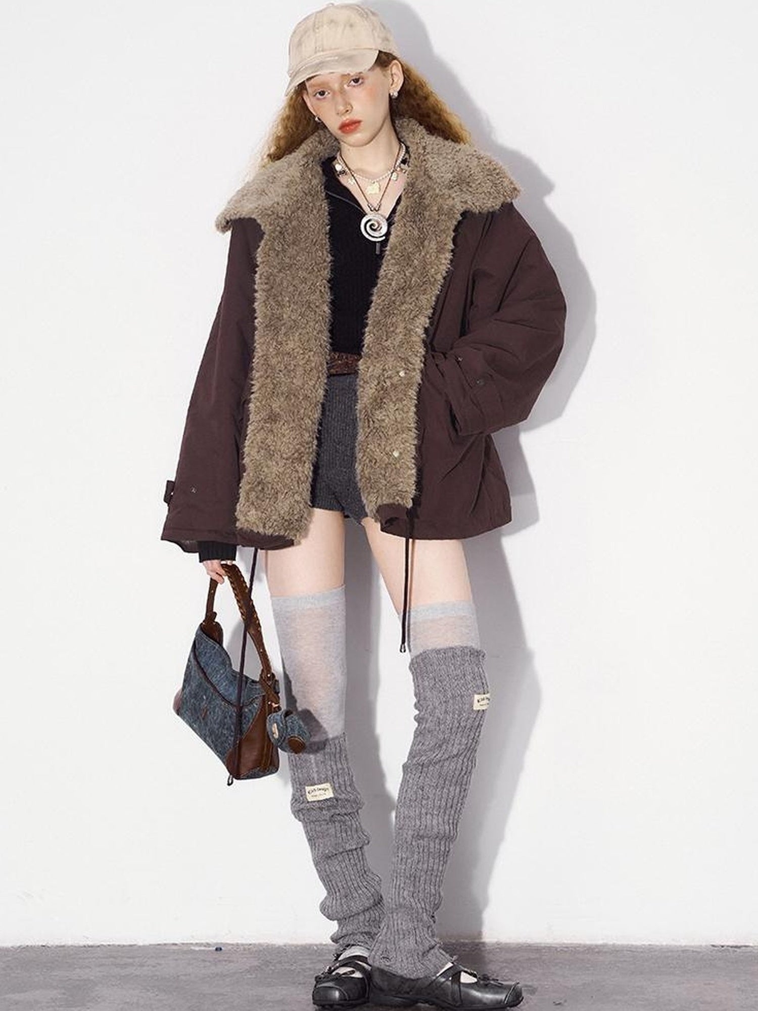 DIDDI MODA Cozy Fuzzy Bomber Jacket Winter Sweet Cool