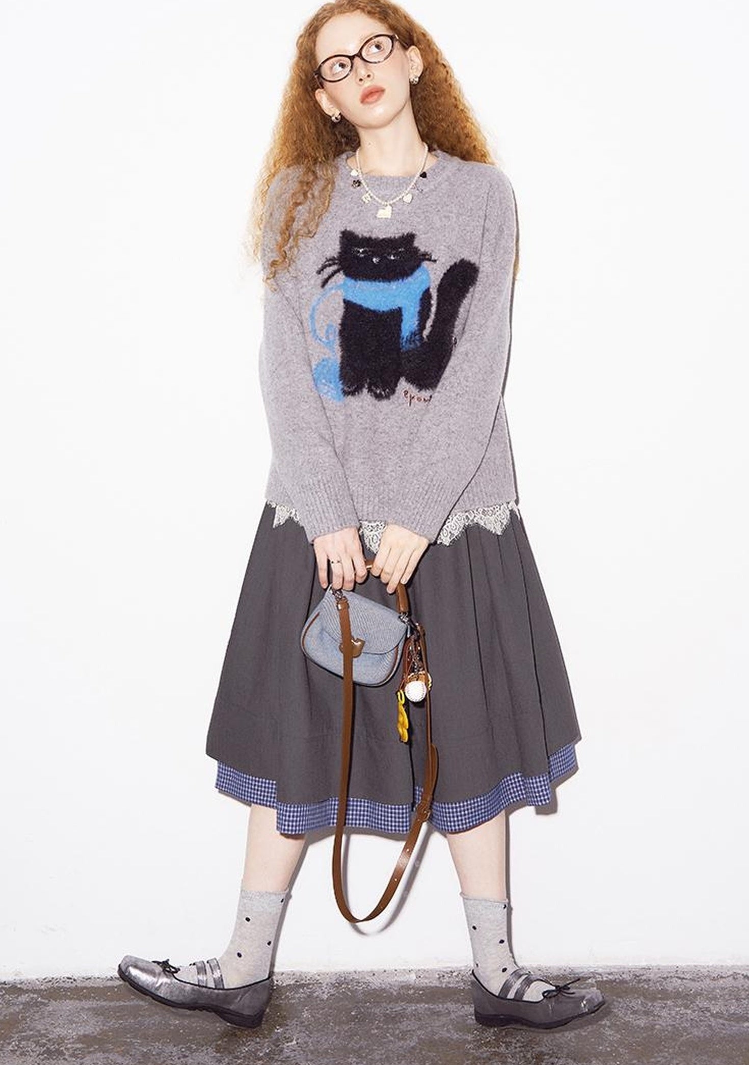 DIDDI MODA Cozy Knit Cat Yarn Cable Sweater