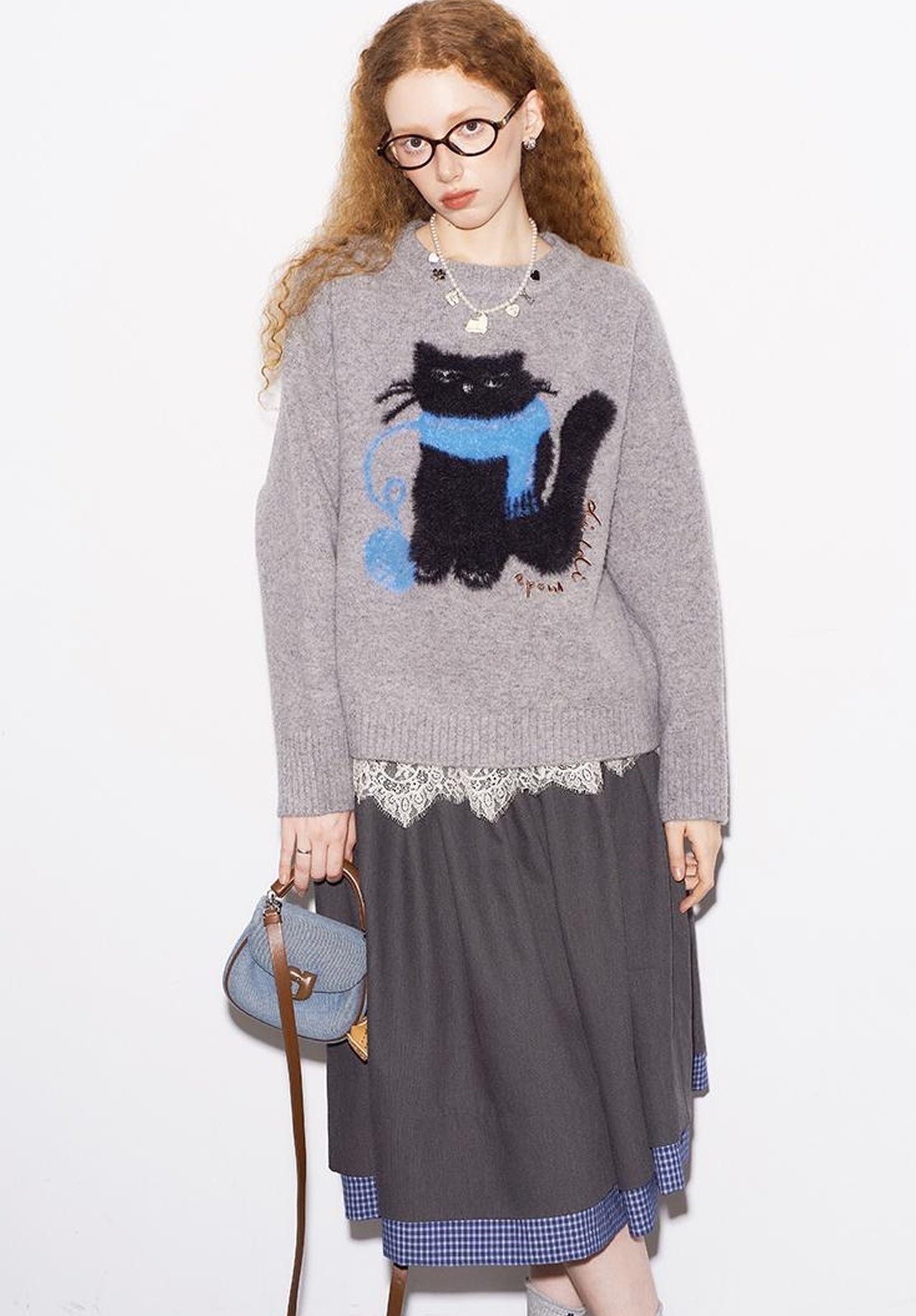 DIDDI MODA Cozy Knit Cat Yarn Cable Sweater