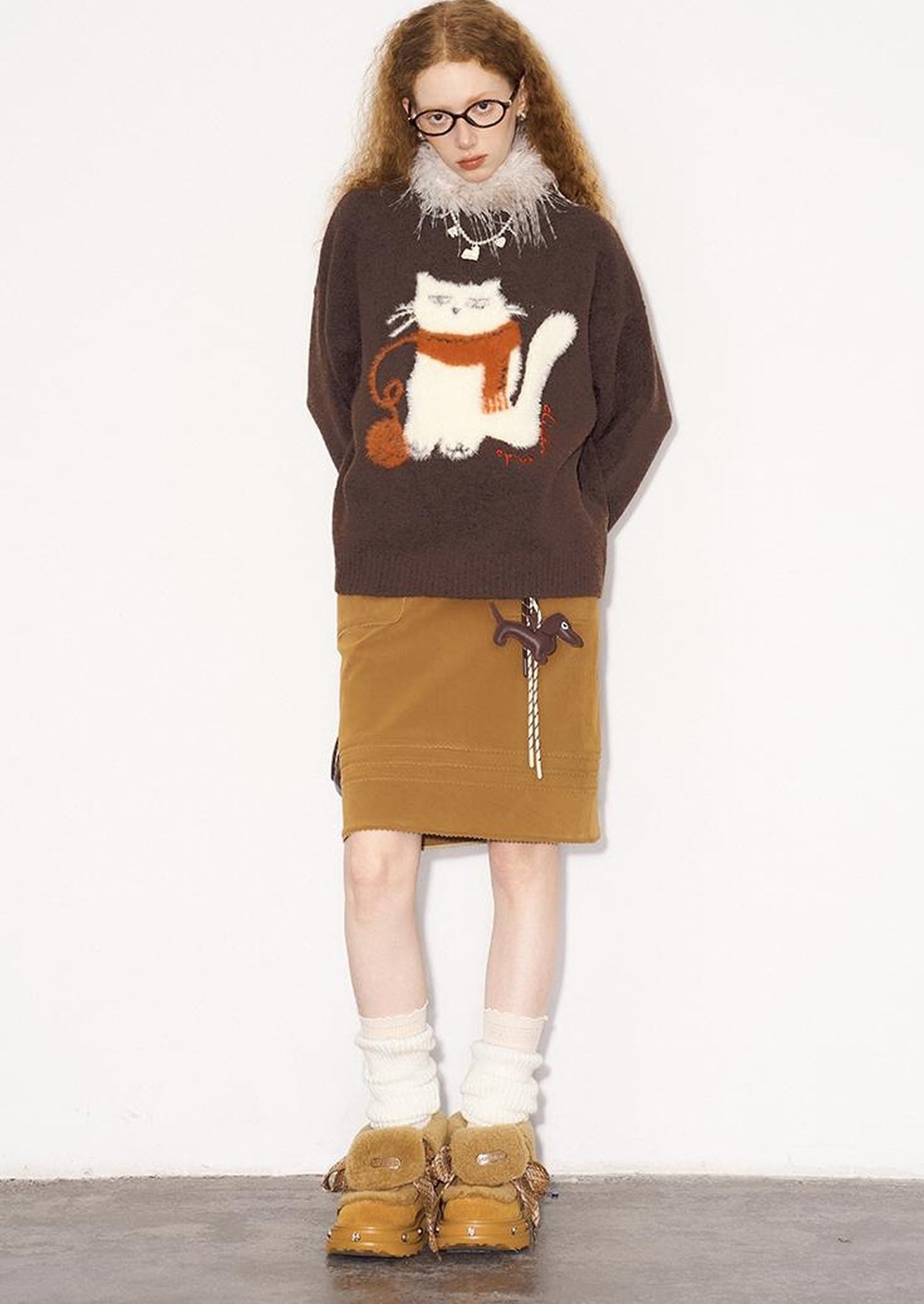 DIDDI MODA Cozy Knit Cat Yarn Cable Sweater