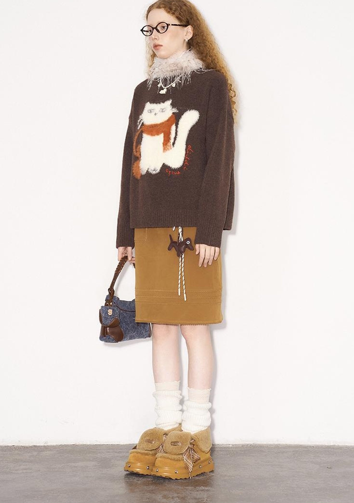 DIDDI MODA Cozy Knit Cat Yarn Cable Sweater