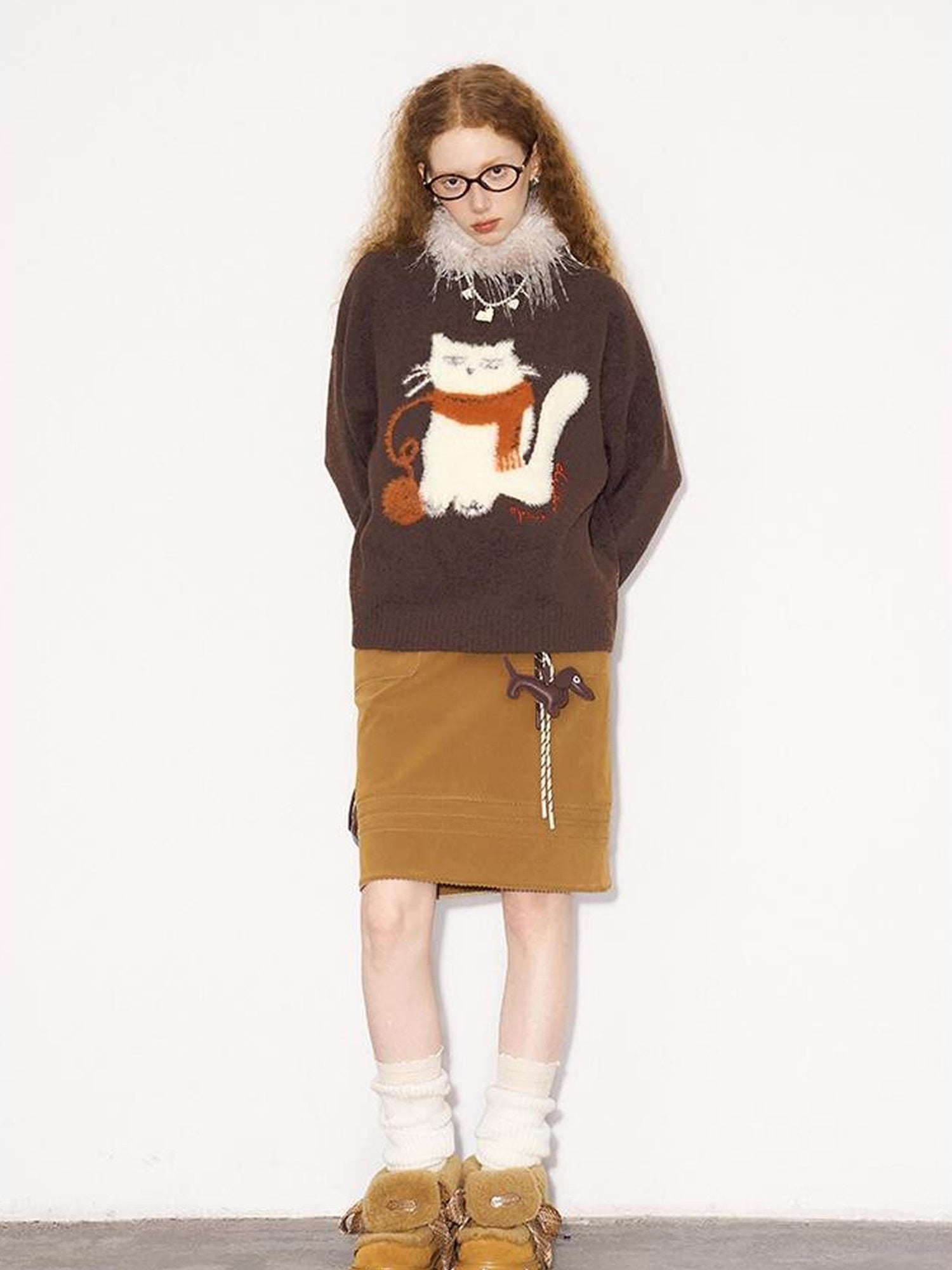 DIDDI MODA Cozy Knit Cat Yarn Cable Sweater