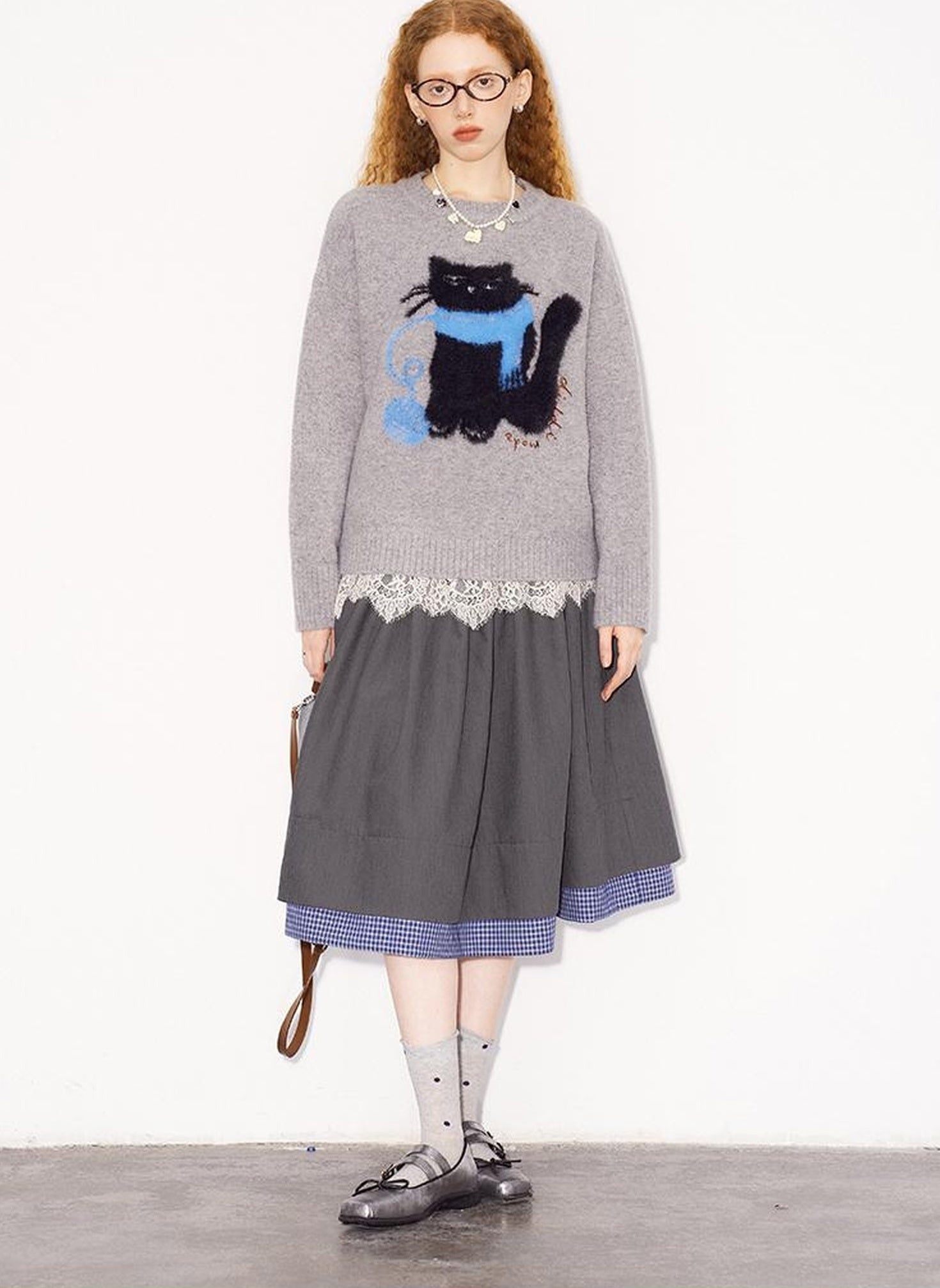 DIDDI MODA Cozy Knit Cat Yarn Cable Sweater
