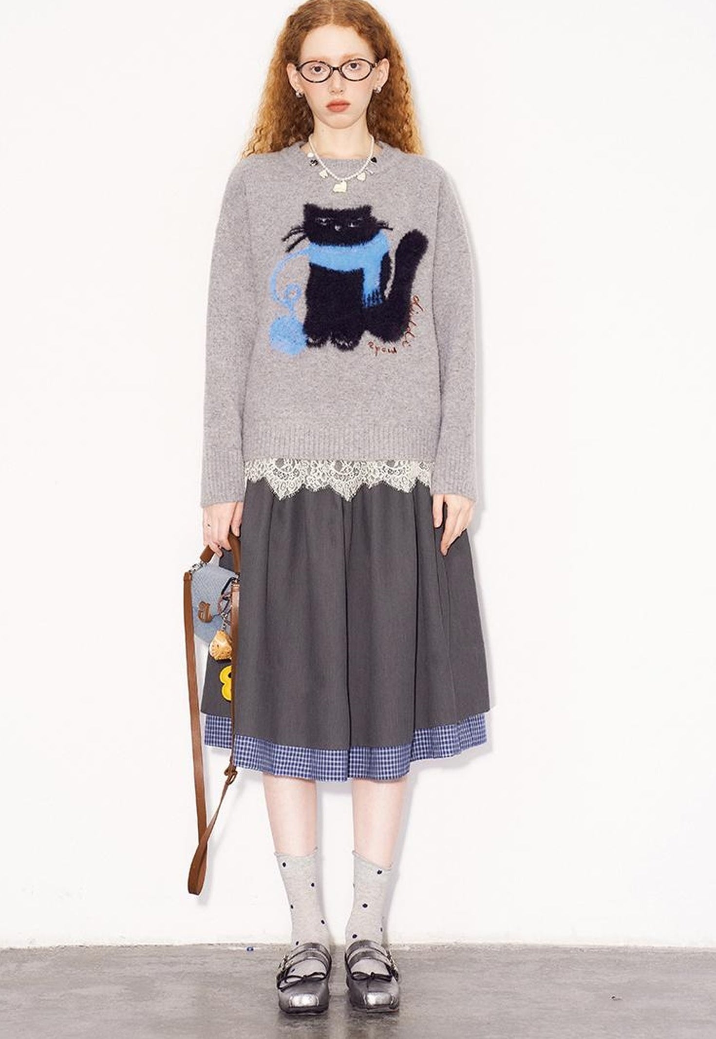 DIDDI MODA Cozy Knit Cat Yarn Cable Sweater