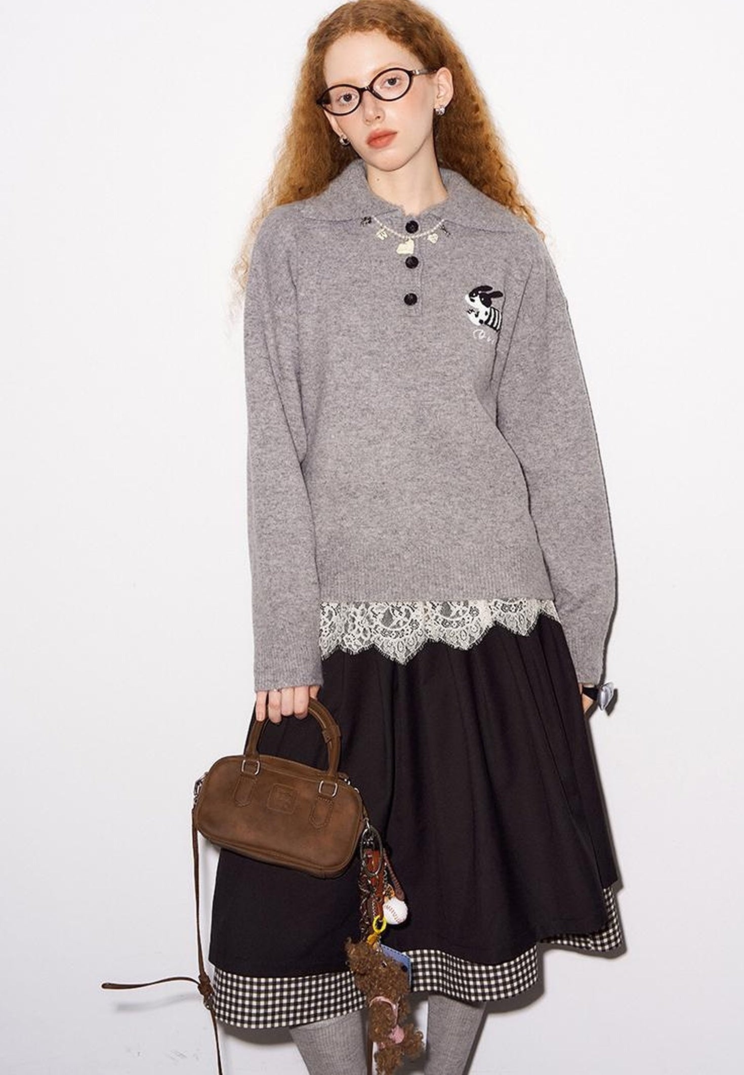 DIDDI MODA Cozy Puppy Embroidered Polo Sweater