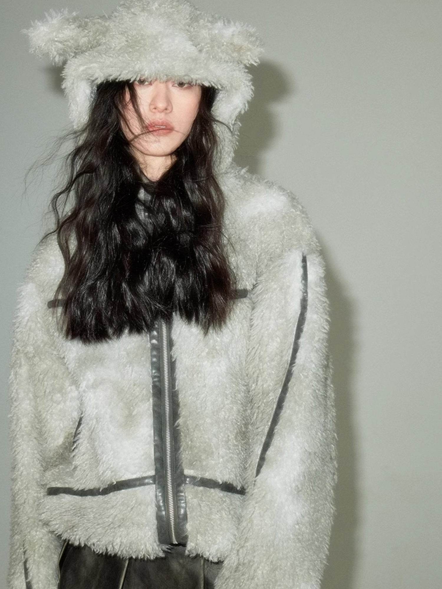DIDDI MODA Cozy Rabbit Ear Faux Shearling Jacket