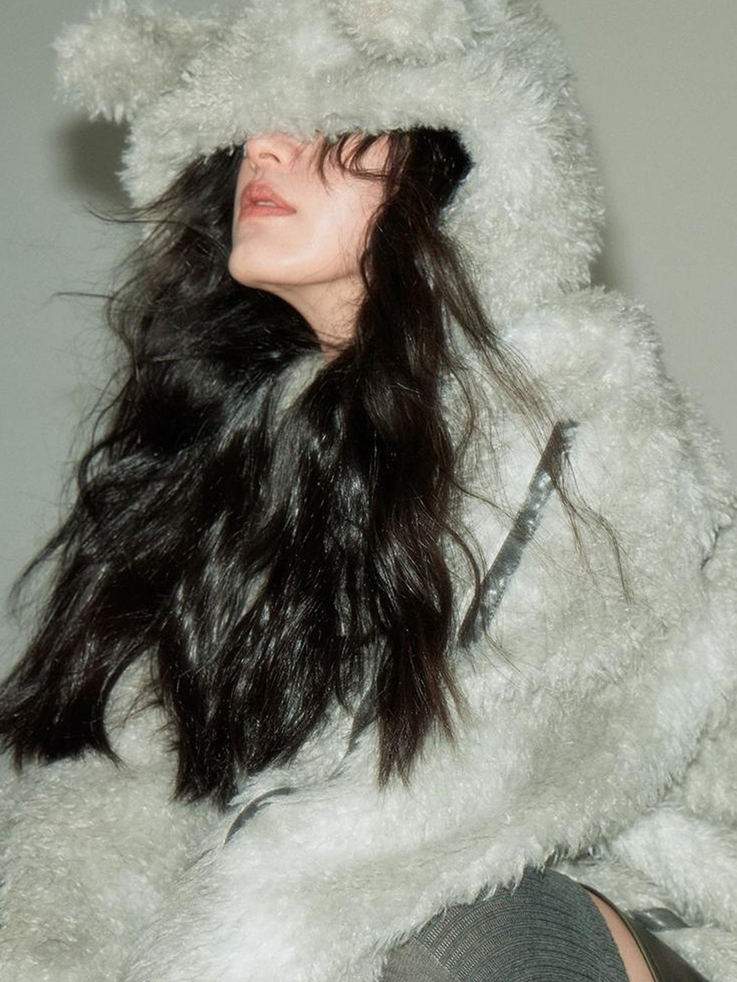 DIDDI MODA Cozy Rabbit Ear Faux Shearling Jacket