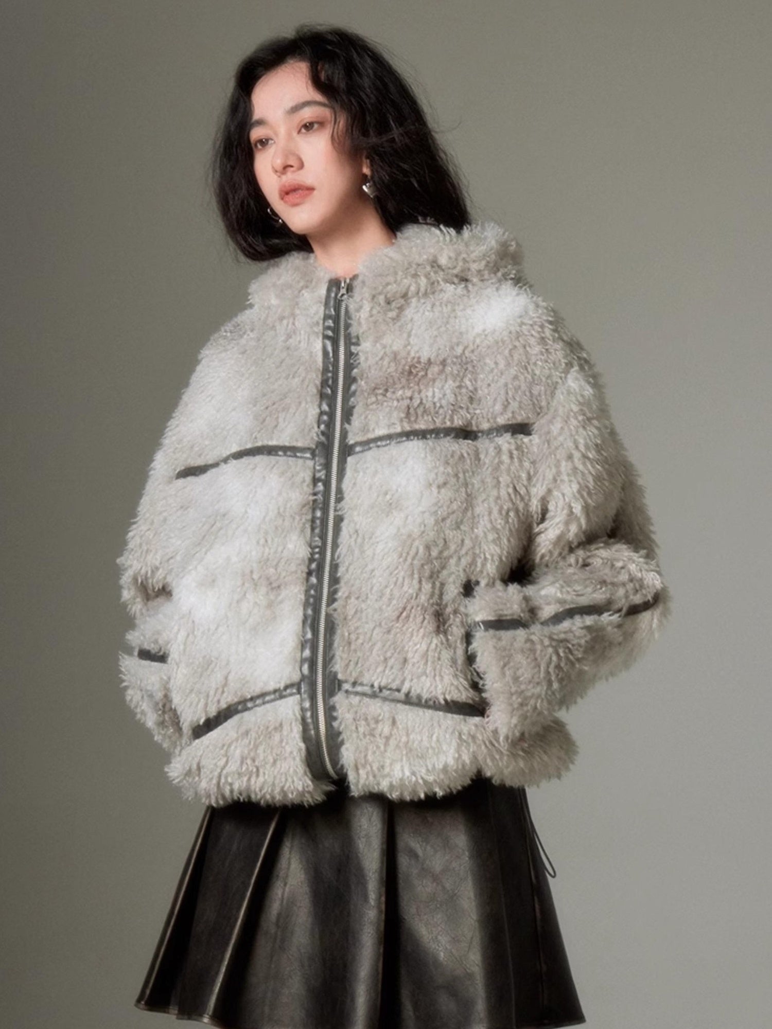 DIDDI MODA Cozy Rabbit Ear Faux Shearling Jacket