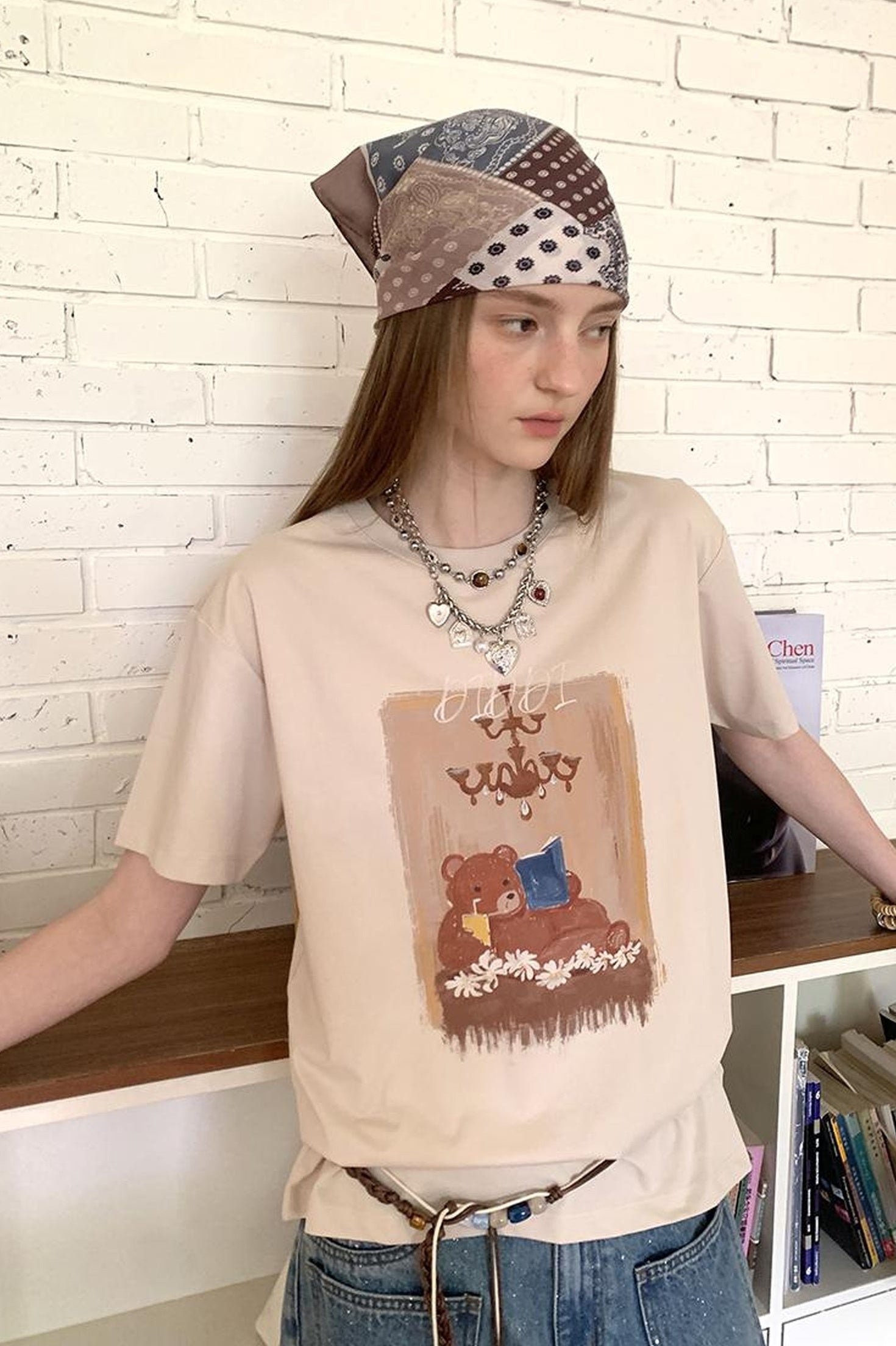 DIDDI MODA Cozy Reading Bear Cotton Tee