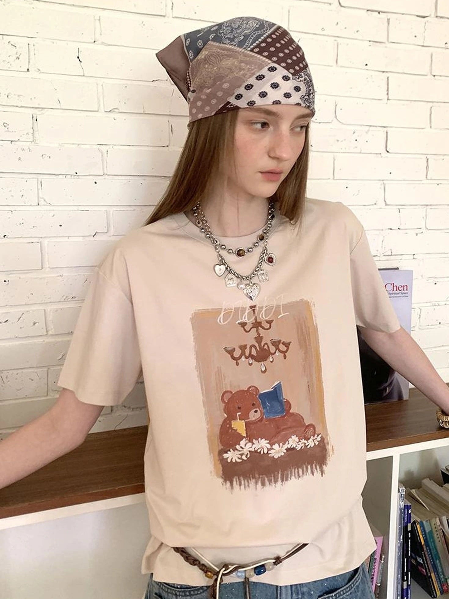 Cozy Reading Bear Cotton Tee