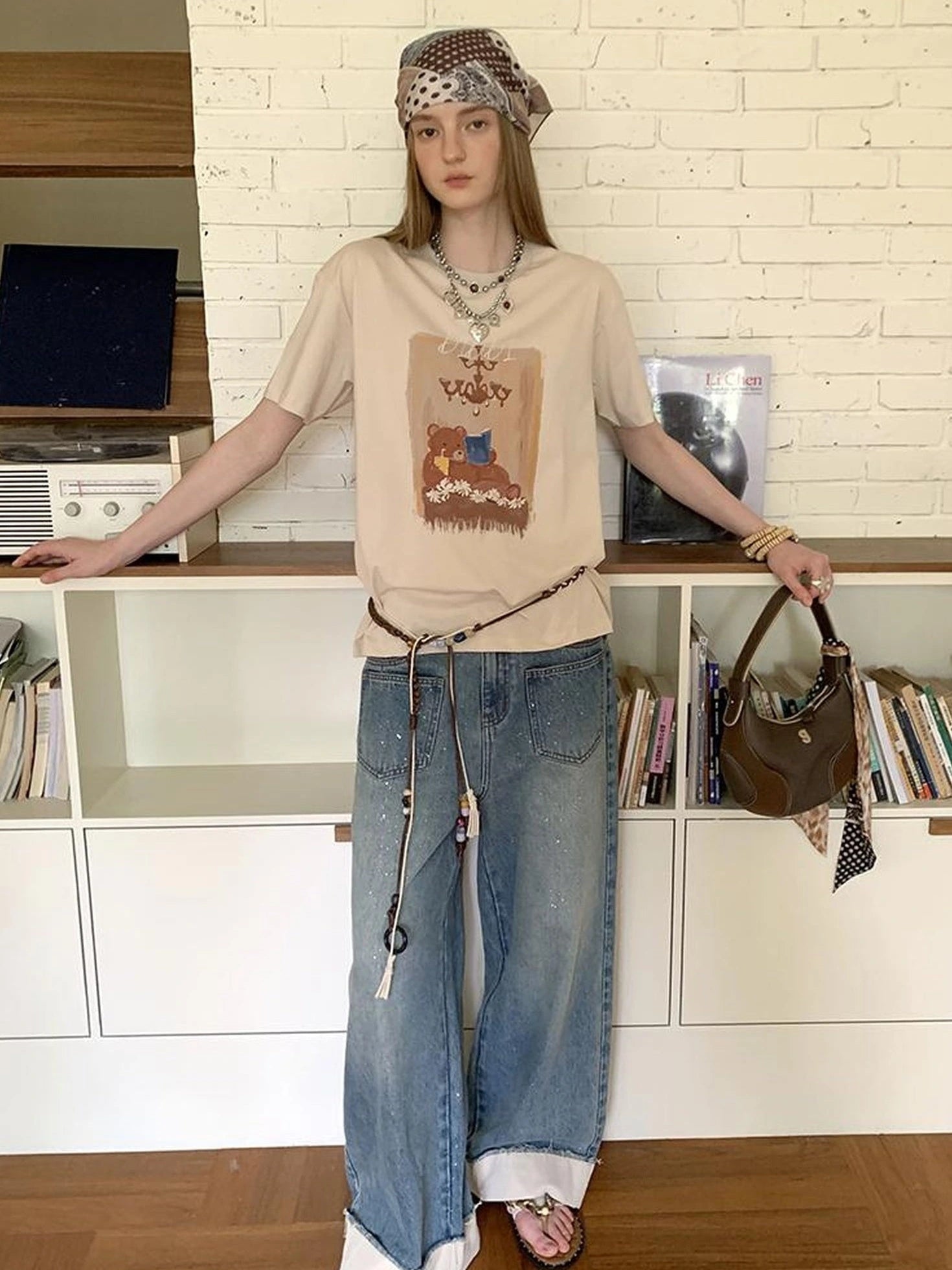 Cozy Reading Bear Cotton Tee