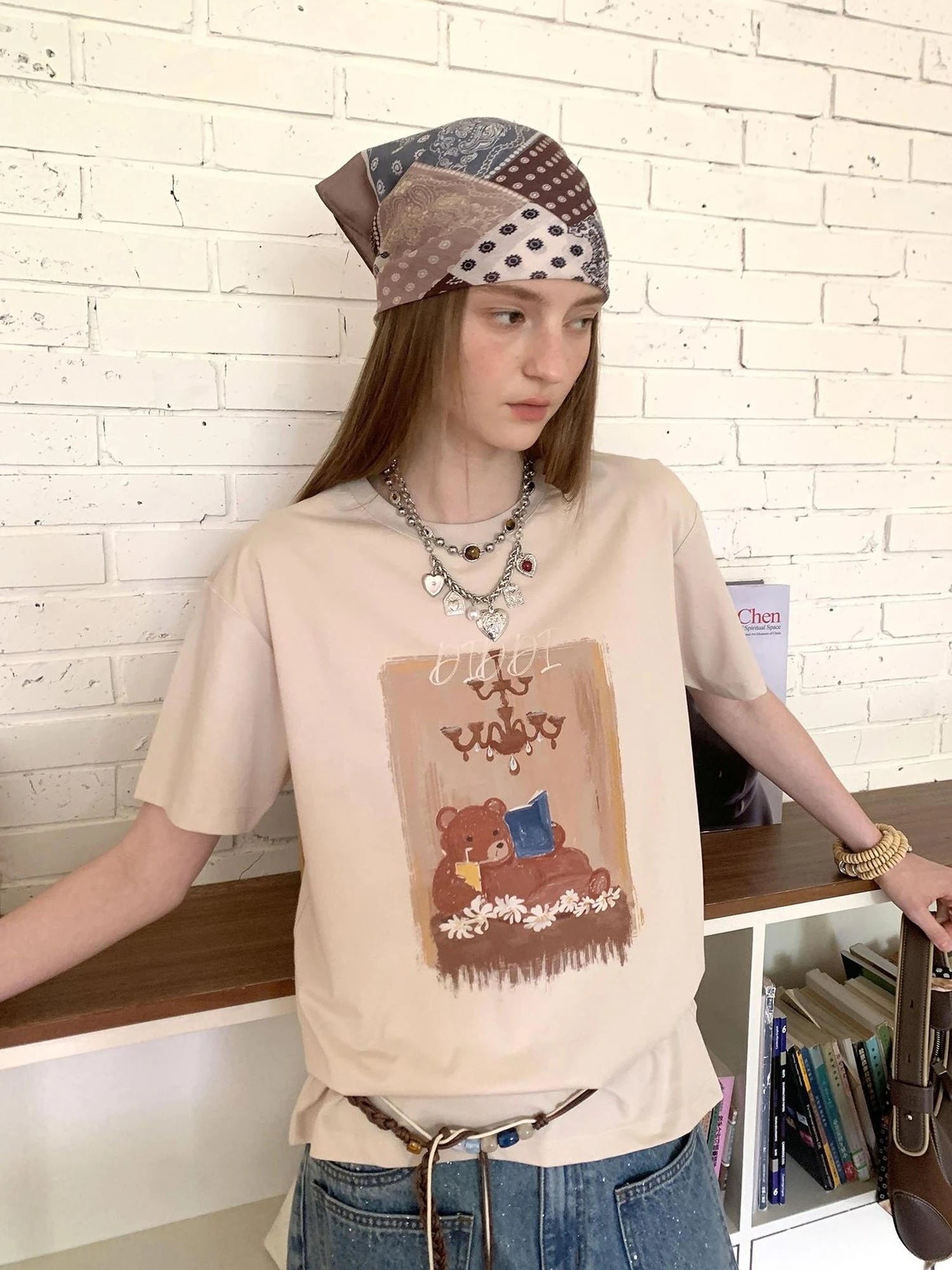 Cozy Reading Bear Cotton Tee