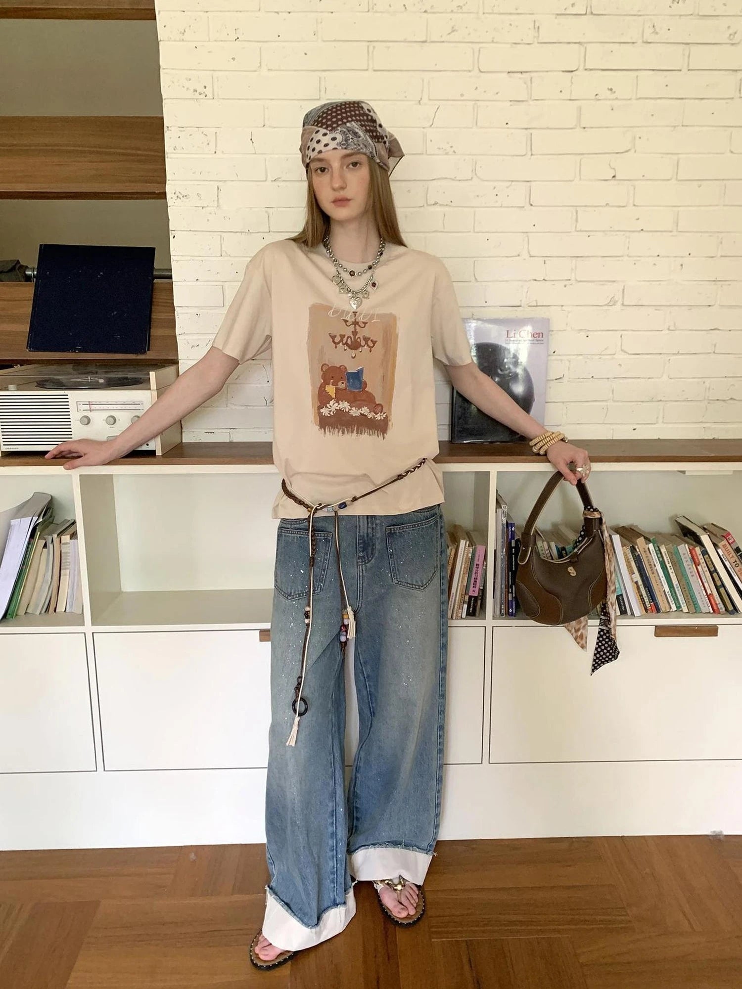 Cozy Reading Bear Cotton Tee