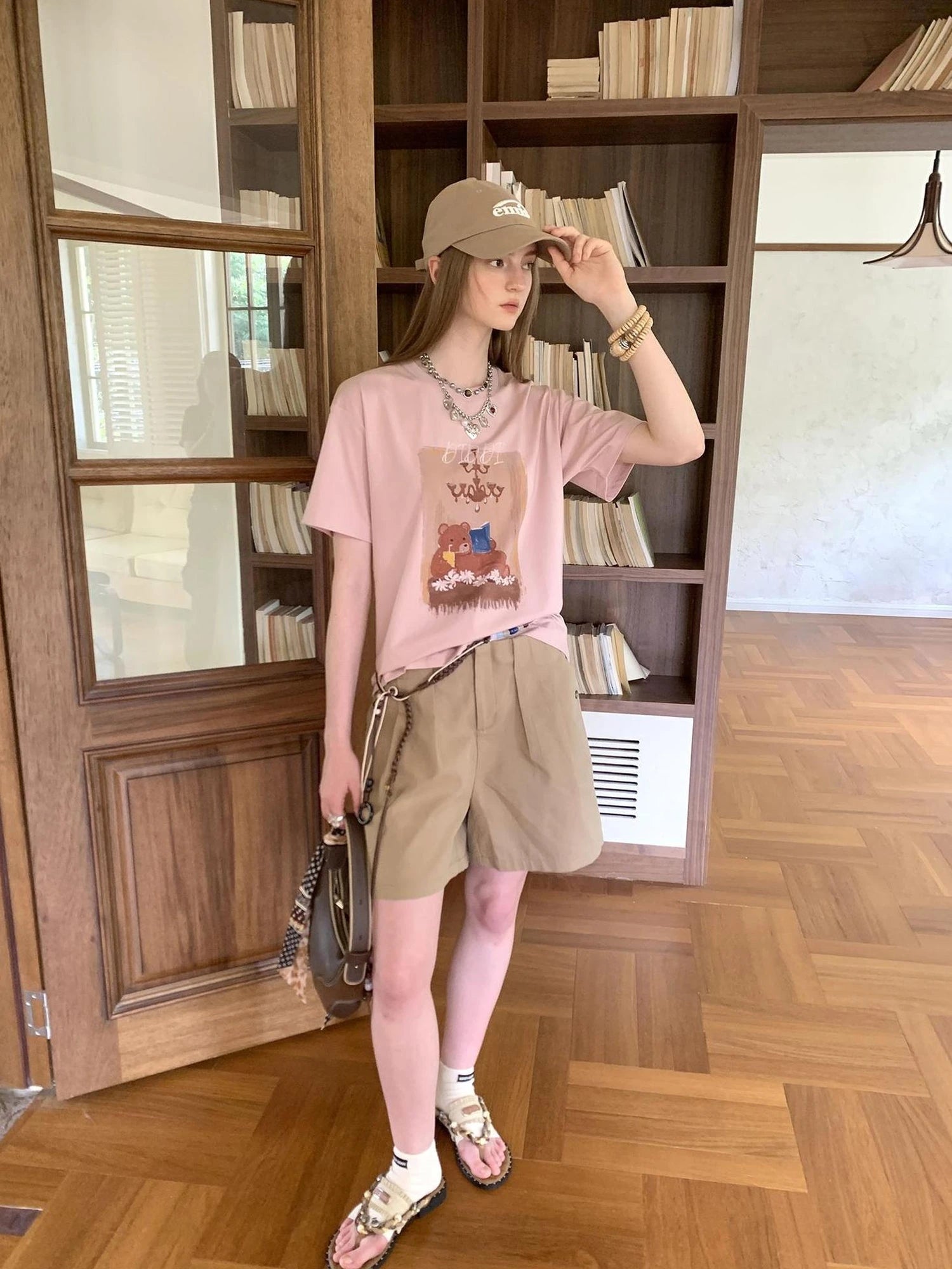 Cozy Reading Bear Cotton Tee